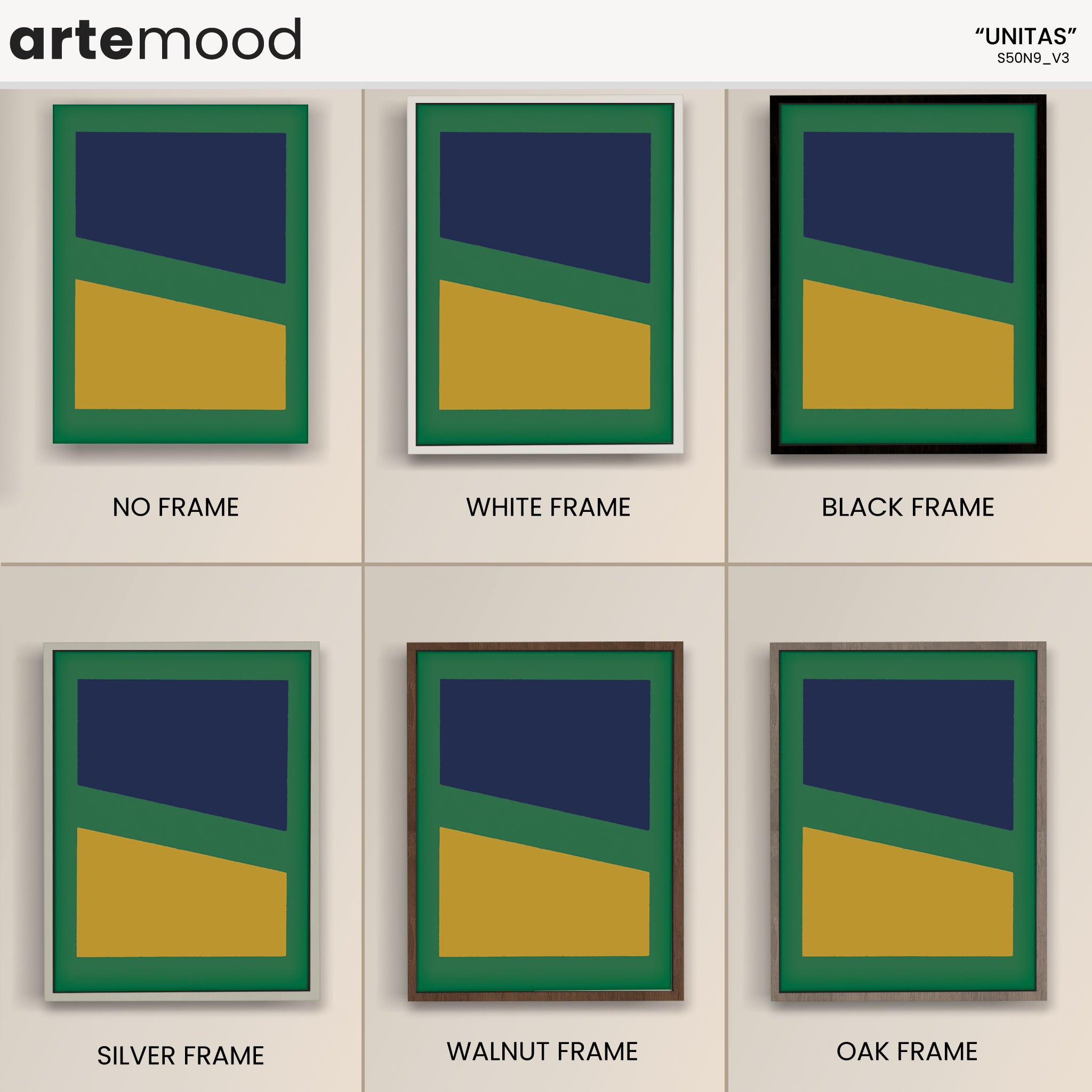 Color Field Artwork Print On Canvas - 3 Colors, Green, Yellow, Blue, Minimal