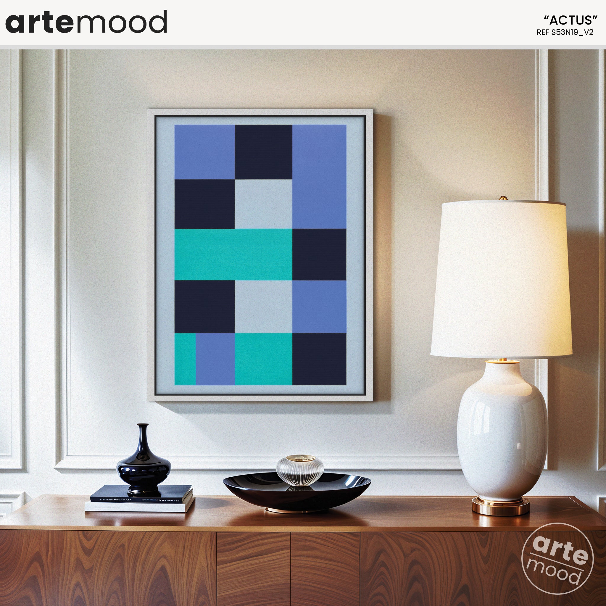 Abstract Artwork Print On Canvas - Minimalist Geometric Modern Art - Blue, Green, Grey