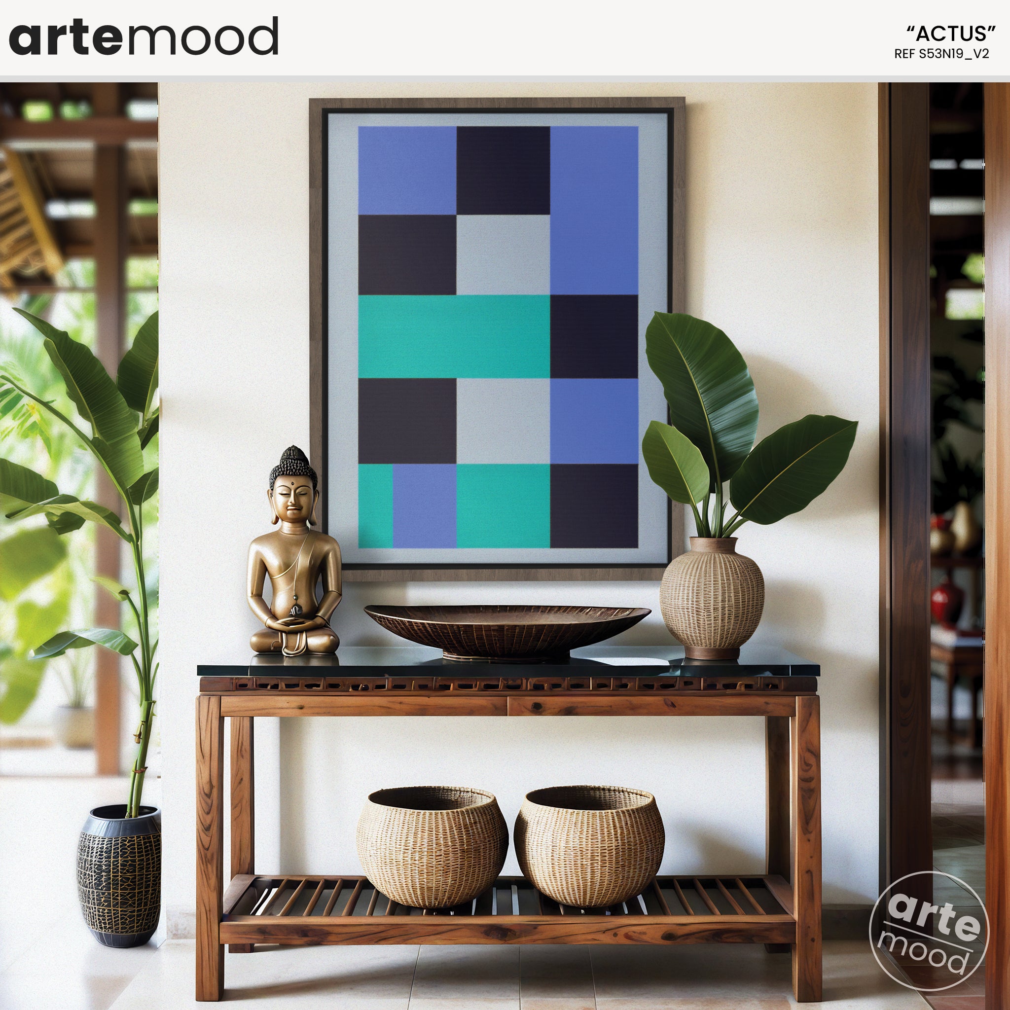 Abstract Artwork Print On Canvas - Minimalist Geometric Modern Art - Blue, Green, Grey