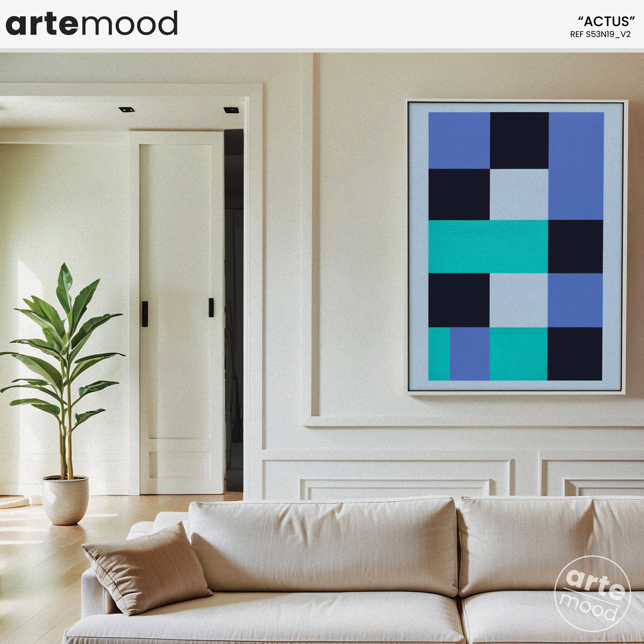 Abstract Artwork Print On Canvas - Minimalist Geometric Modern Art - Blue, Green, Grey