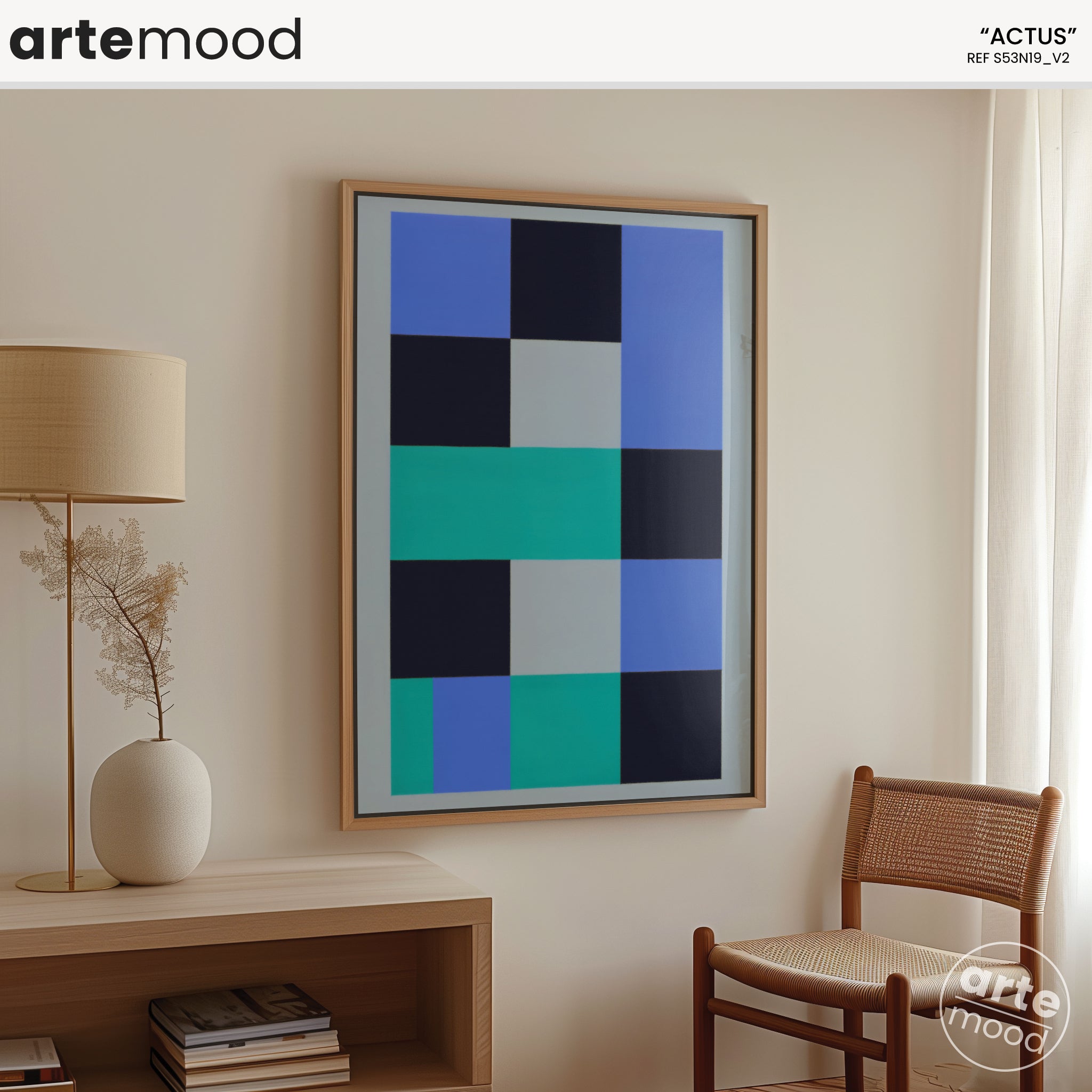 Abstract Artwork Print On Canvas - Minimalist Geometric Modern Art - Blue, Green, Grey