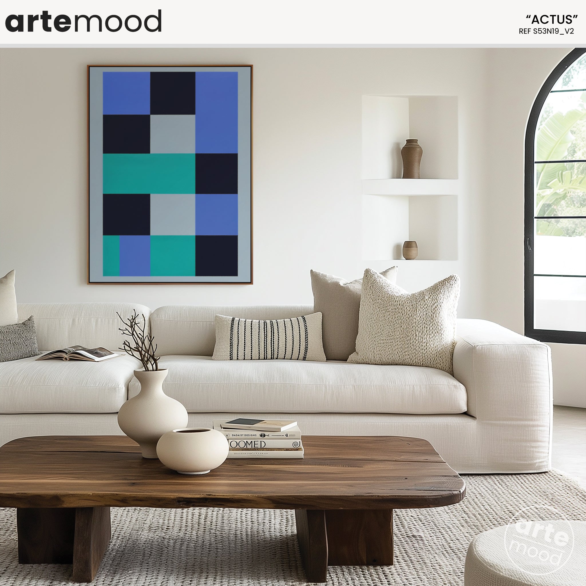 Abstract Artwork Print On Canvas - Minimalist Geometric Modern Art - Blue, Green, Grey