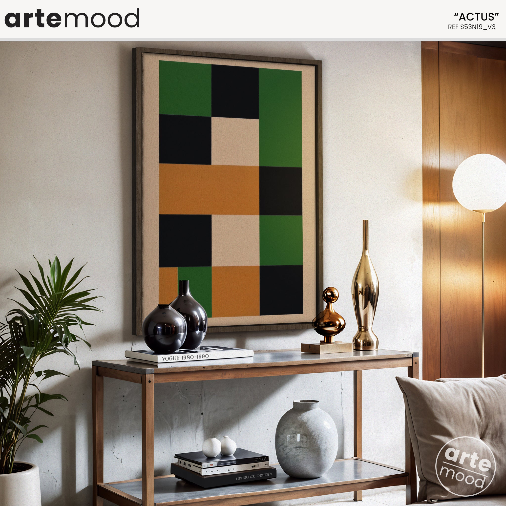 Abstract Artwork Print On Canvas - Minimalist Geometric Modern Art - Orange, Green, Black, Contemporary Wall Art