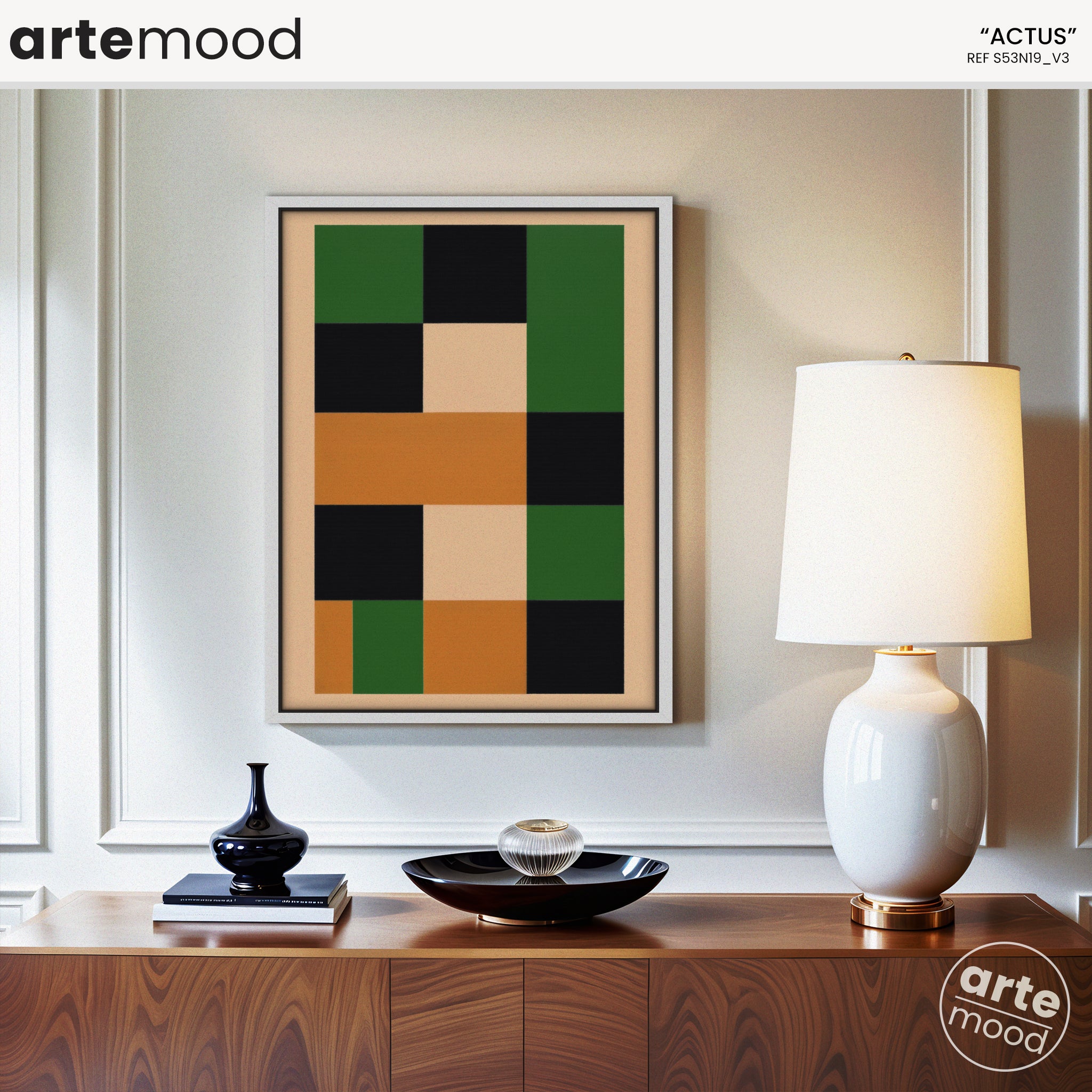 Abstract Artwork Print On Canvas - Minimalist Geometric Modern Art - Orange, Green, Black, Contemporary Wall Art