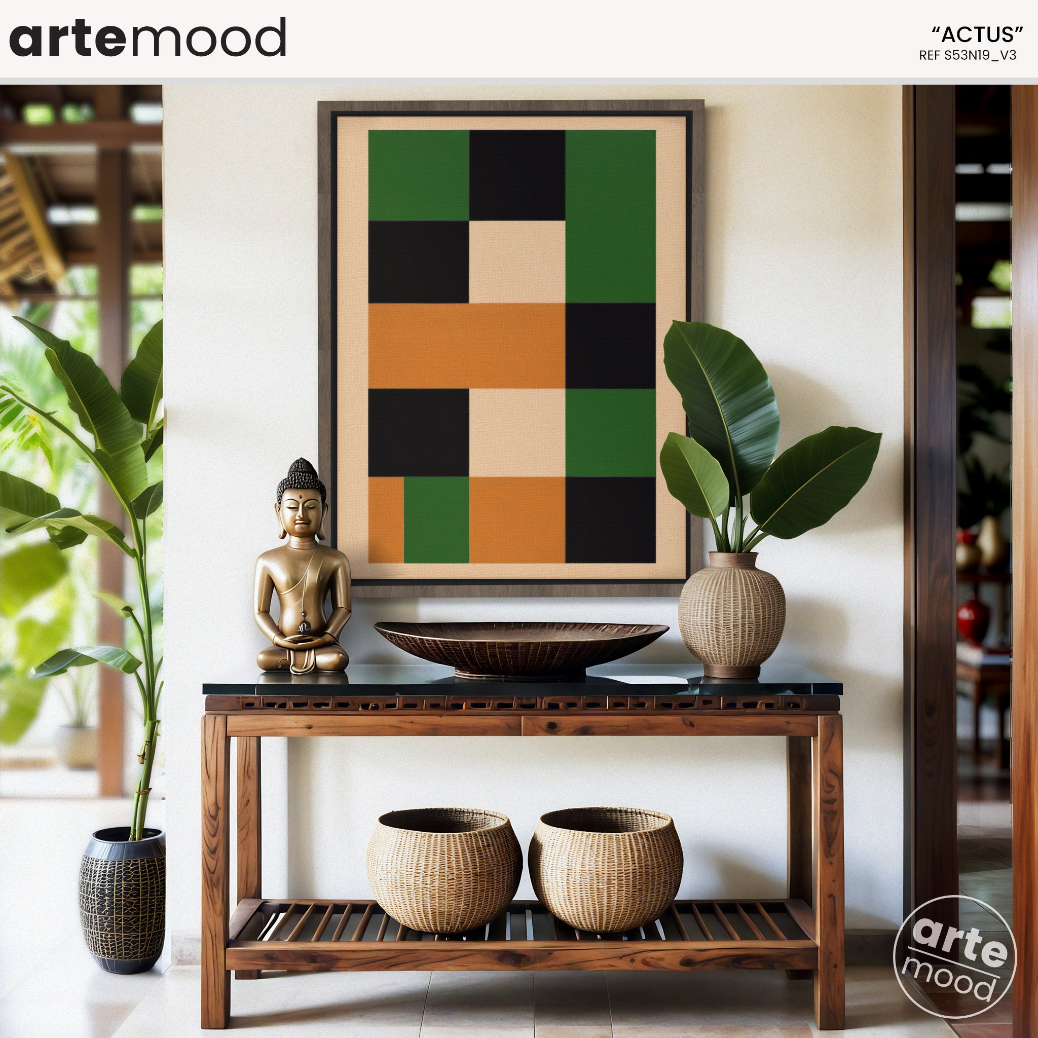 Abstract Artwork Print On Canvas - Minimalist Geometric Modern Art - Orange, Green, Black, Contemporary Wall Art