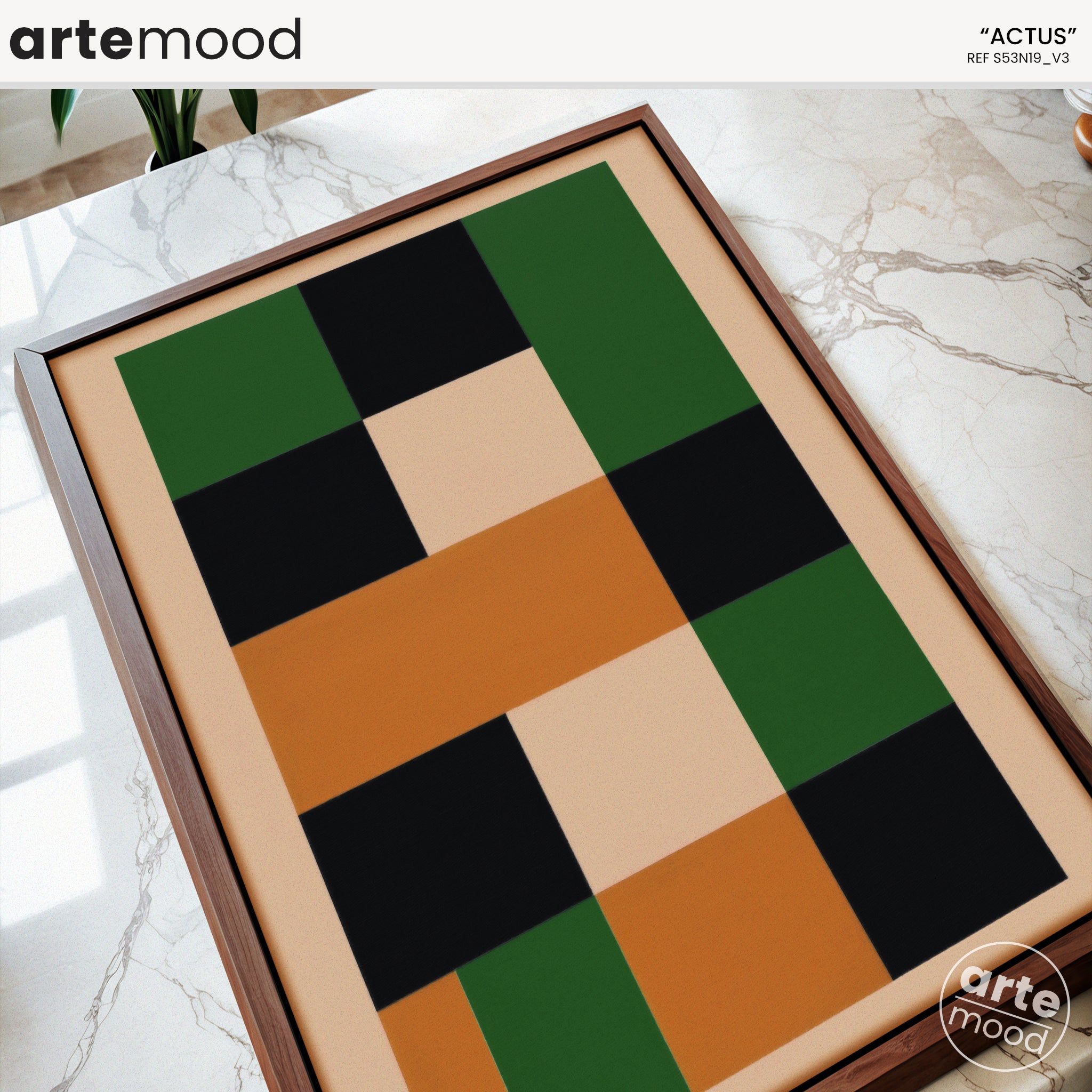 Abstract Artwork Print On Canvas - Minimalist Geometric Modern Art - Orange, Green, Black, Contemporary Wall Art