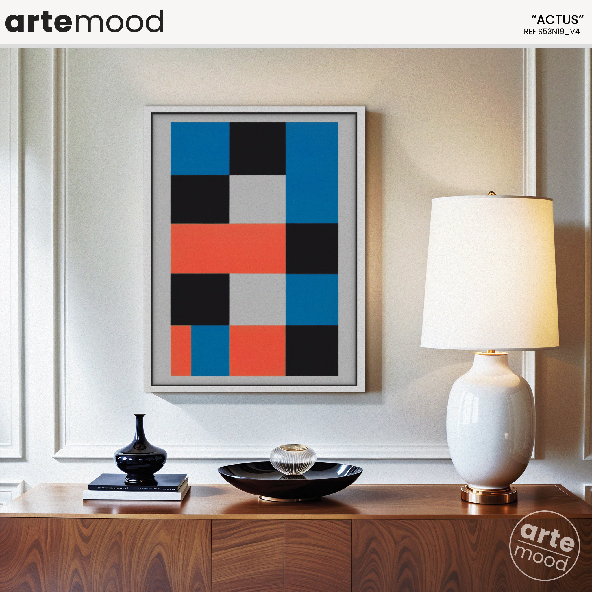 Geometric Artwork Print On Canvas - Minimalist Geometric Modern Art - Orange, Blue, Black, Grey