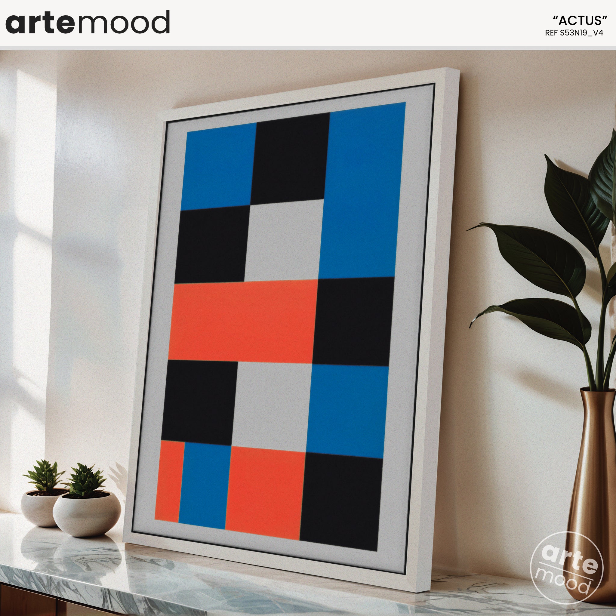 Geometric Artwork Print On Canvas - Minimalist Geometric Modern Art - Orange, Blue, Black, Grey