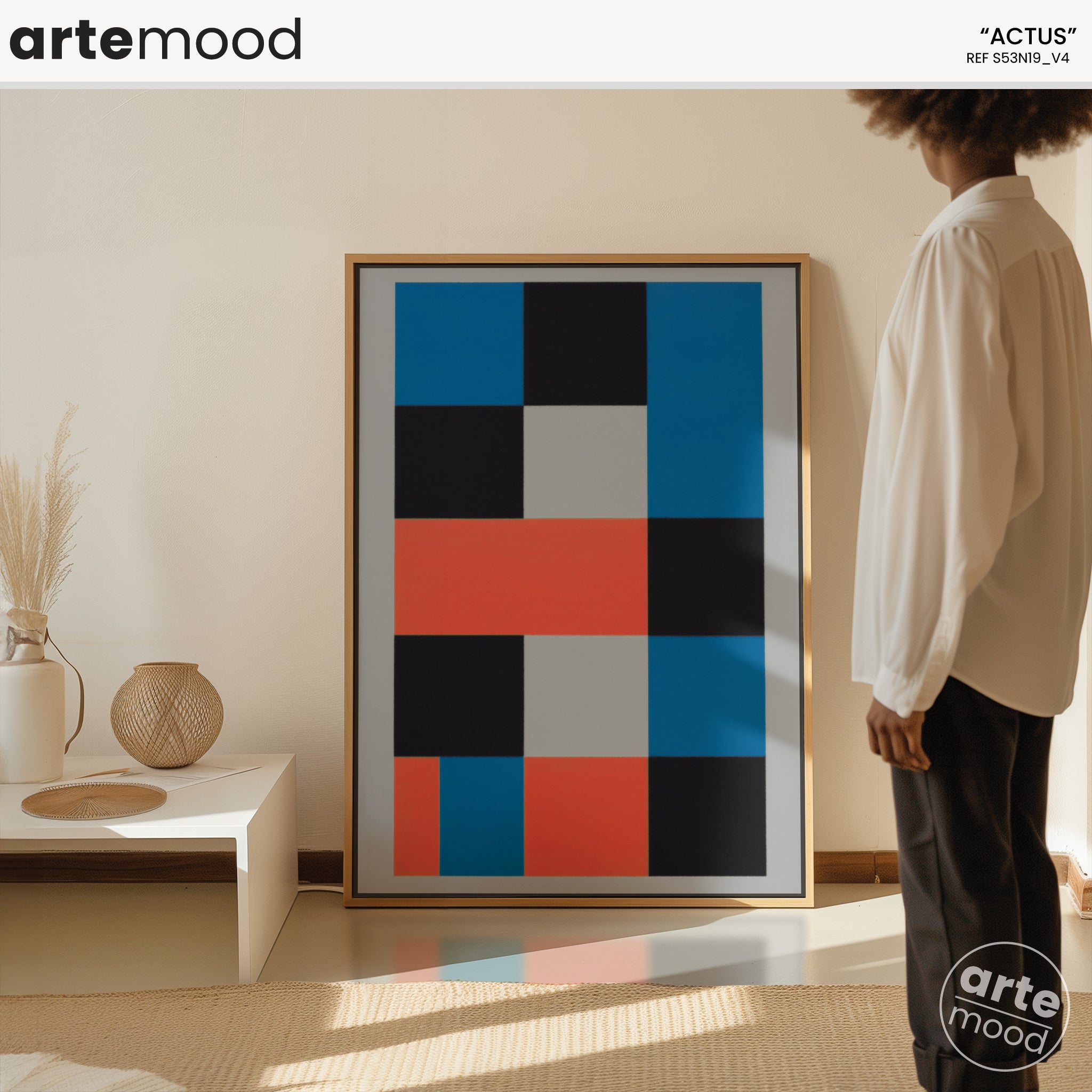 Geometric Artwork Print On Canvas - Minimalist Geometric Modern Art - Orange, Blue, Black, Grey