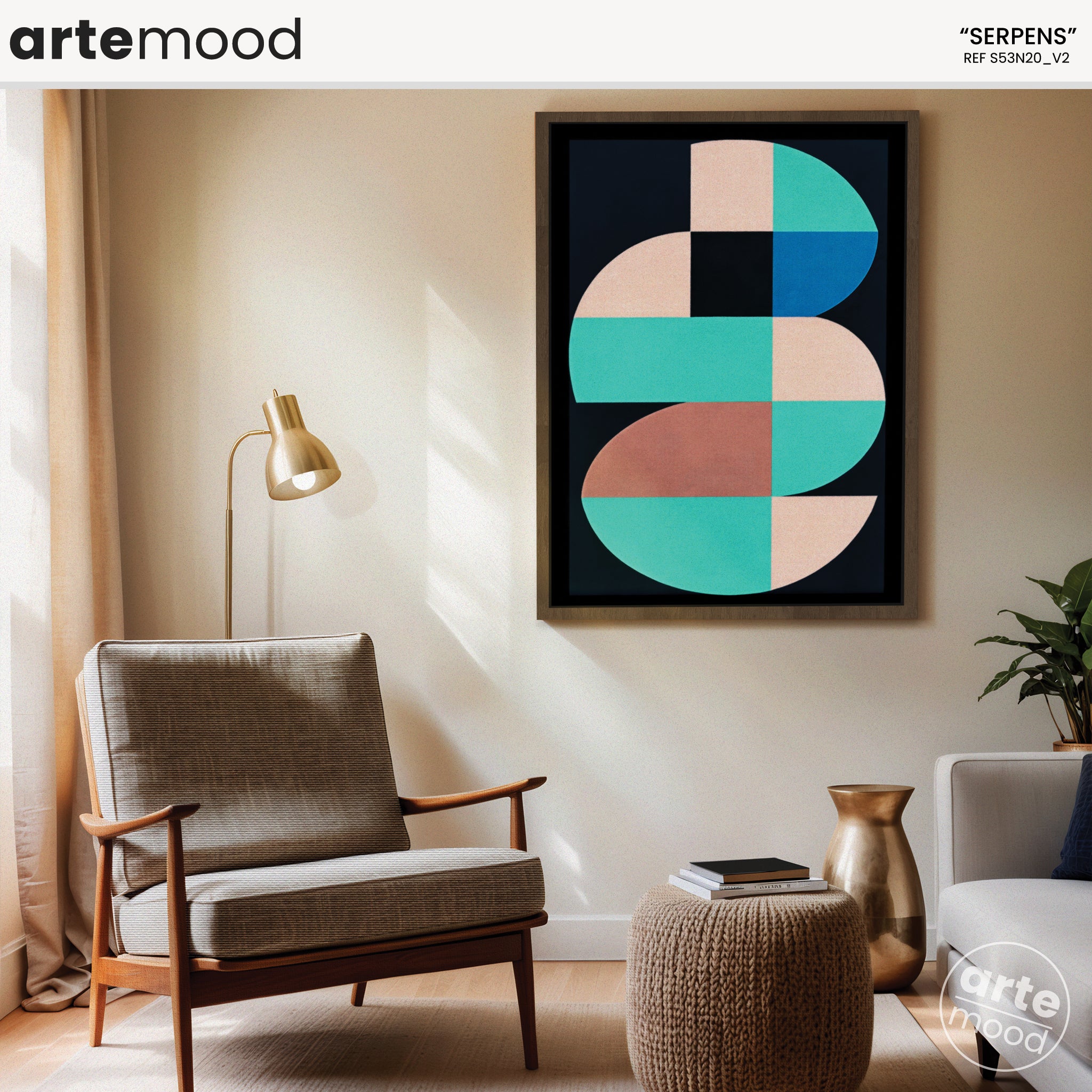 Abstract Artwork Print On Canvas - Minimalist Geometric Modern Art - Beige, Green, Blue, Brown, Composition Fluid