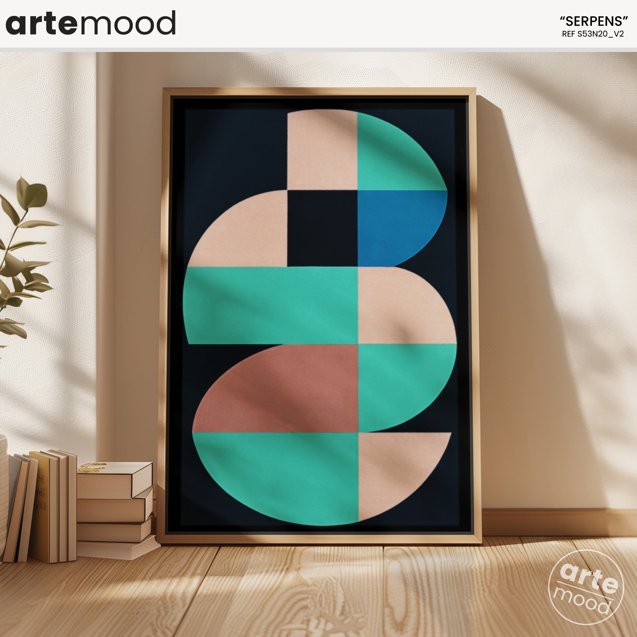 Abstract Artwork Print On Canvas - Minimalist Geometric Modern Art - Beige, Green, Blue, Brown, Composition Fluid