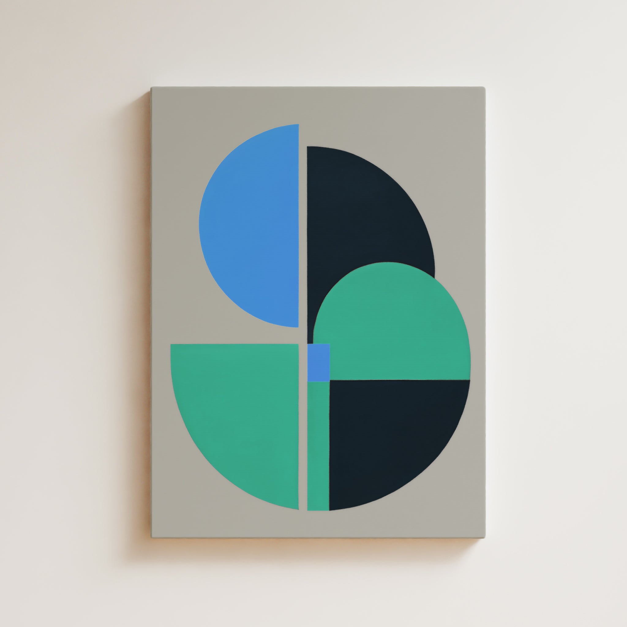 Abstract Artwork Print On Canvas - Minimalist Geometric Modern Art Composition - Grey, Blue, Green, Black