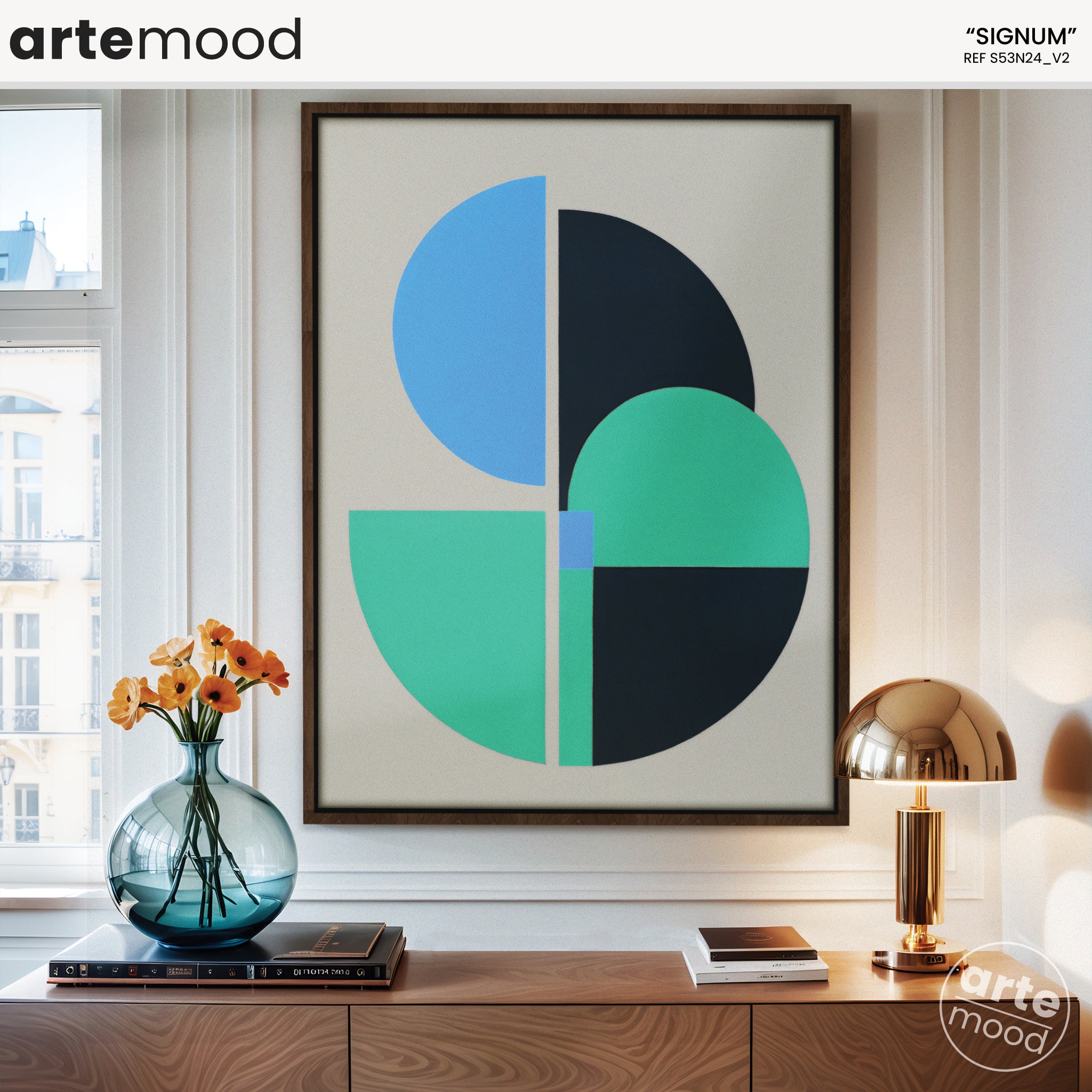 Abstract Artwork Print On Canvas - Minimalist Geometric Modern Art Composition - Grey, Blue, Green, Black