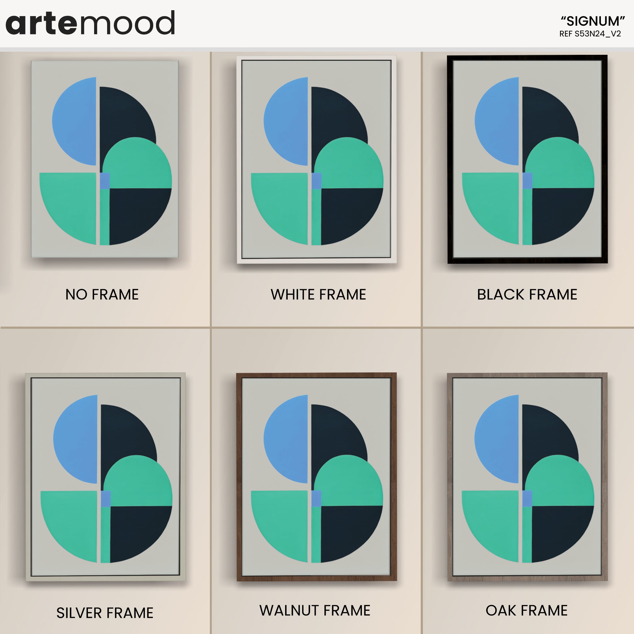 Abstract Artwork Print On Canvas - Minimalist Geometric Modern Art Composition - Grey, Blue, Green, Black