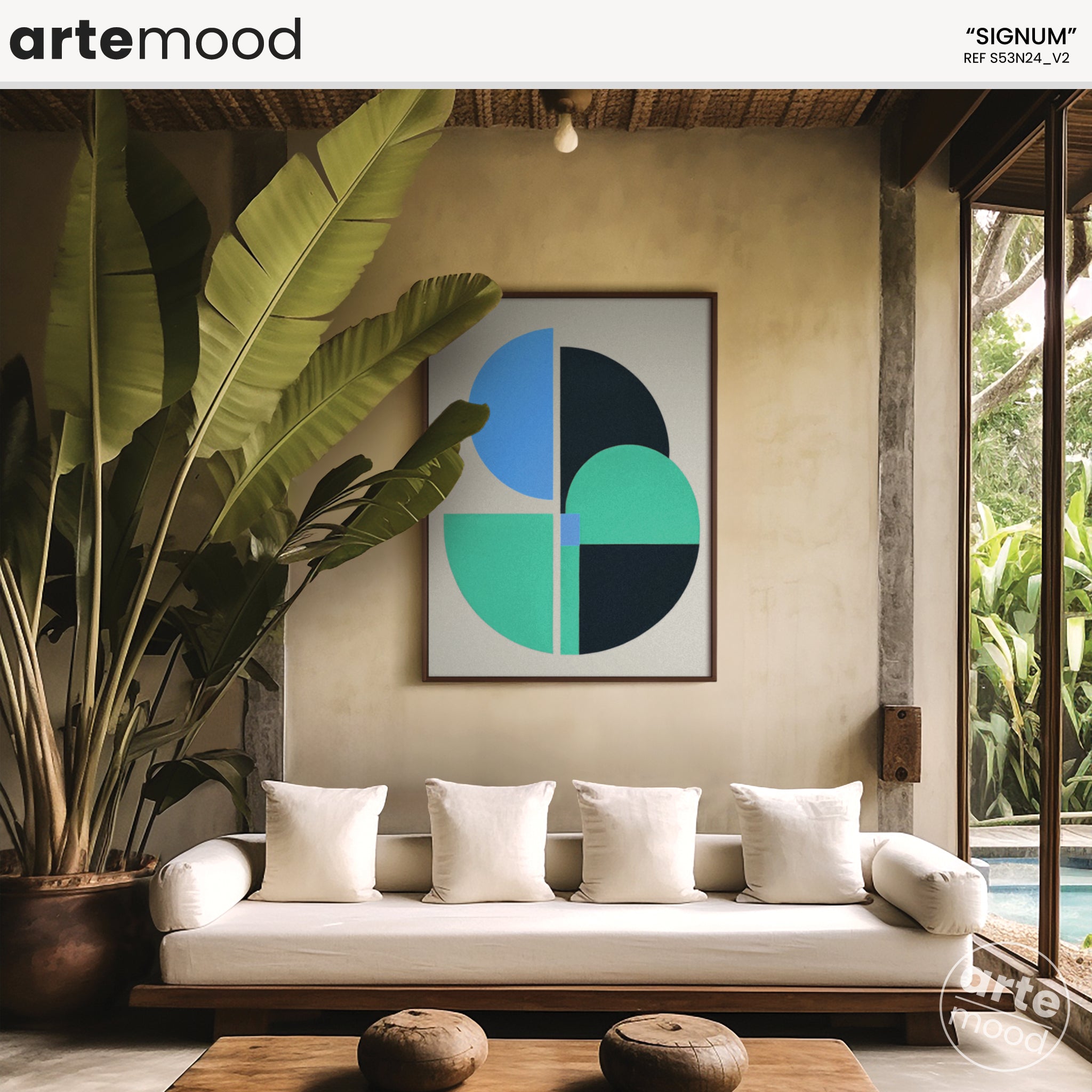 Abstract Artwork Print On Canvas - Minimalist Geometric Modern Art Composition - Grey, Blue, Green, Black