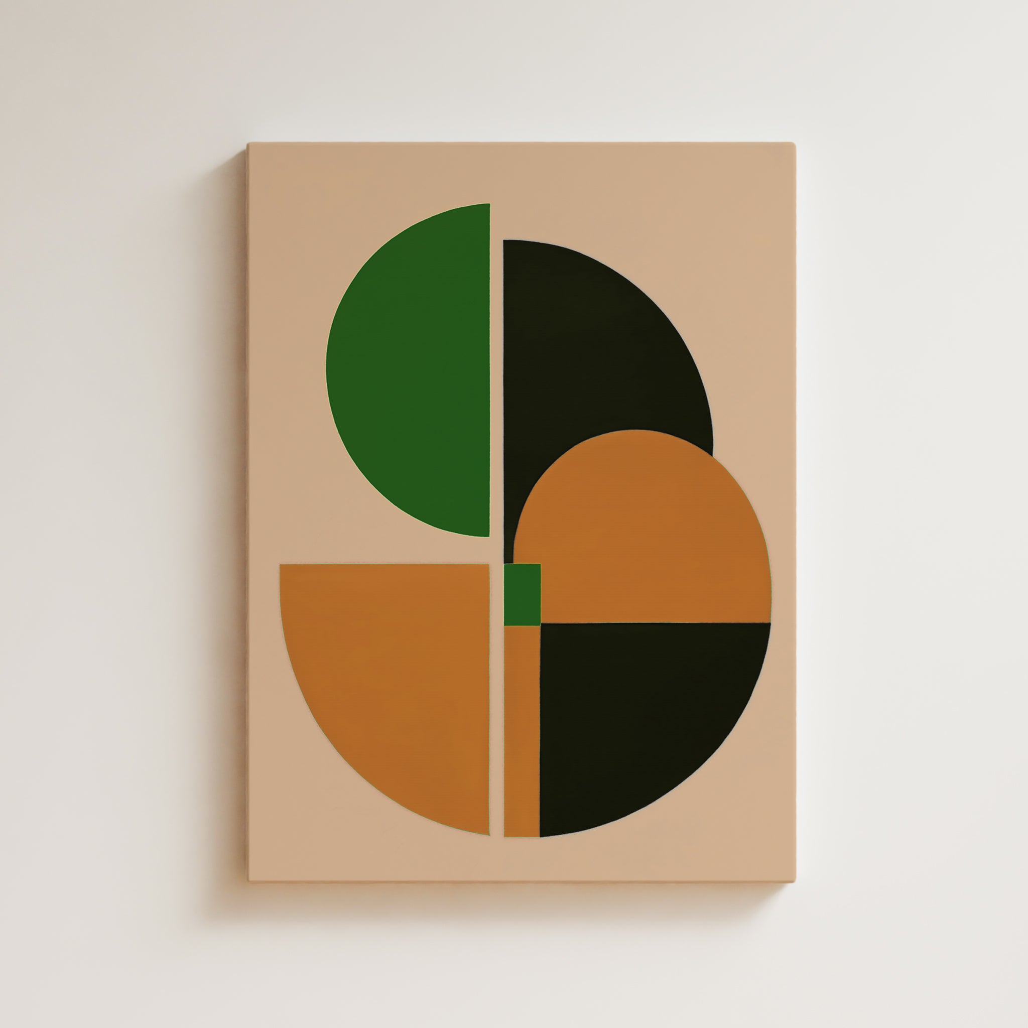 Abstract Artwork Print - Modern Art Canvas - Geometric Forms, Green, Orange, Black, Contemporary Minimal Flower Art