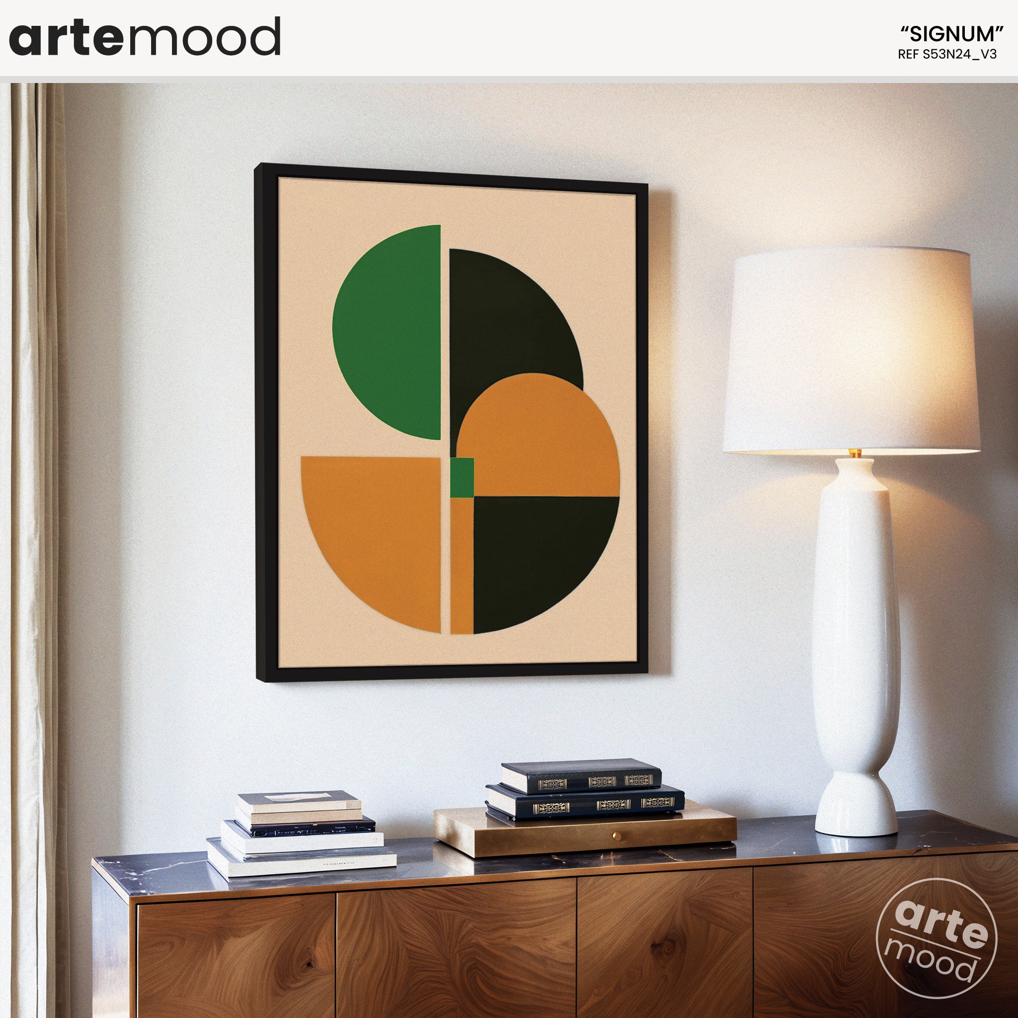 Abstract Artwork Print - Modern Art Canvas - Geometric Forms, Green, Orange, Black, Contemporary Minimal Flower Art