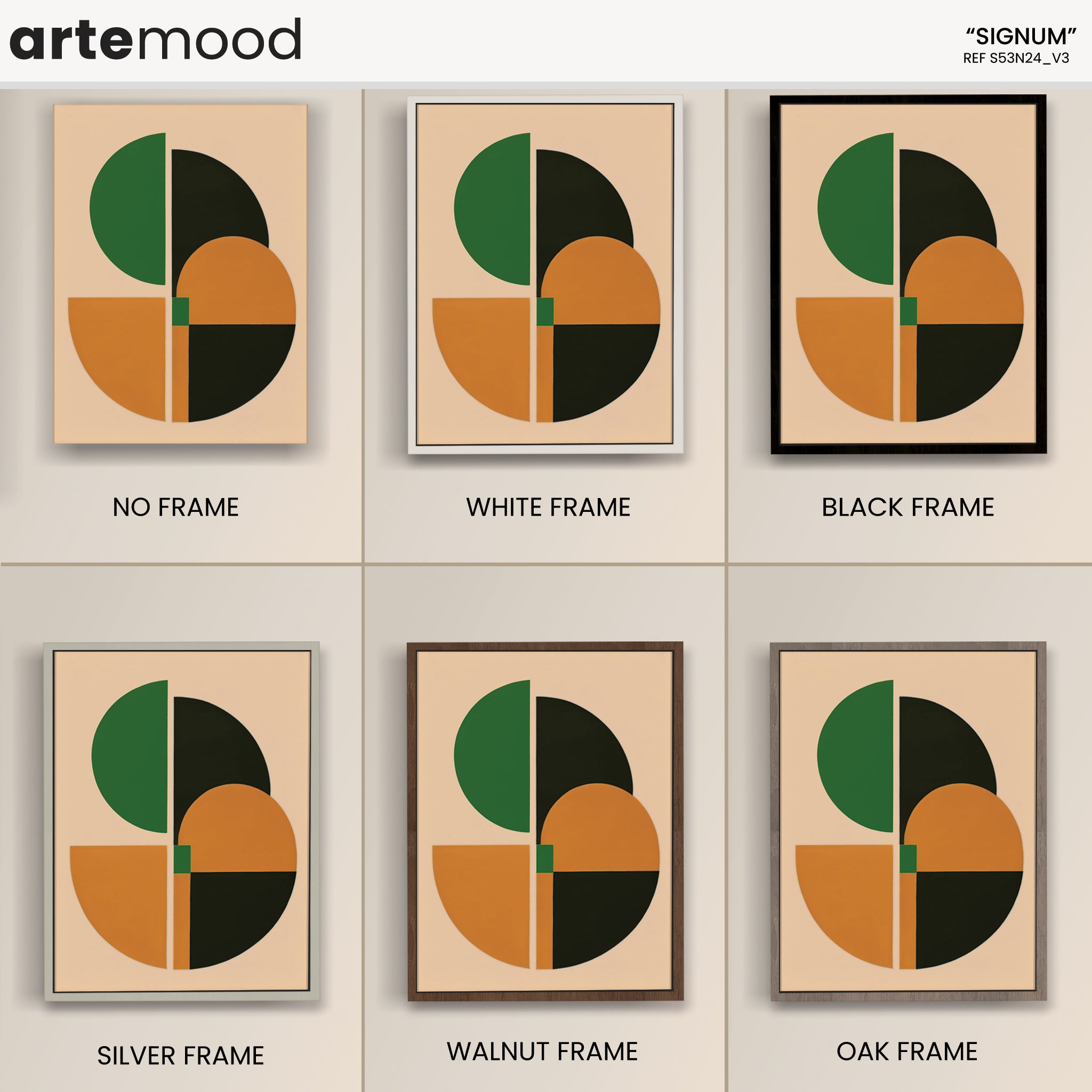 Abstract Artwork Print - Modern Art Canvas - Geometric Forms, Green, Orange, Black, Contemporary Minimal Flower Art