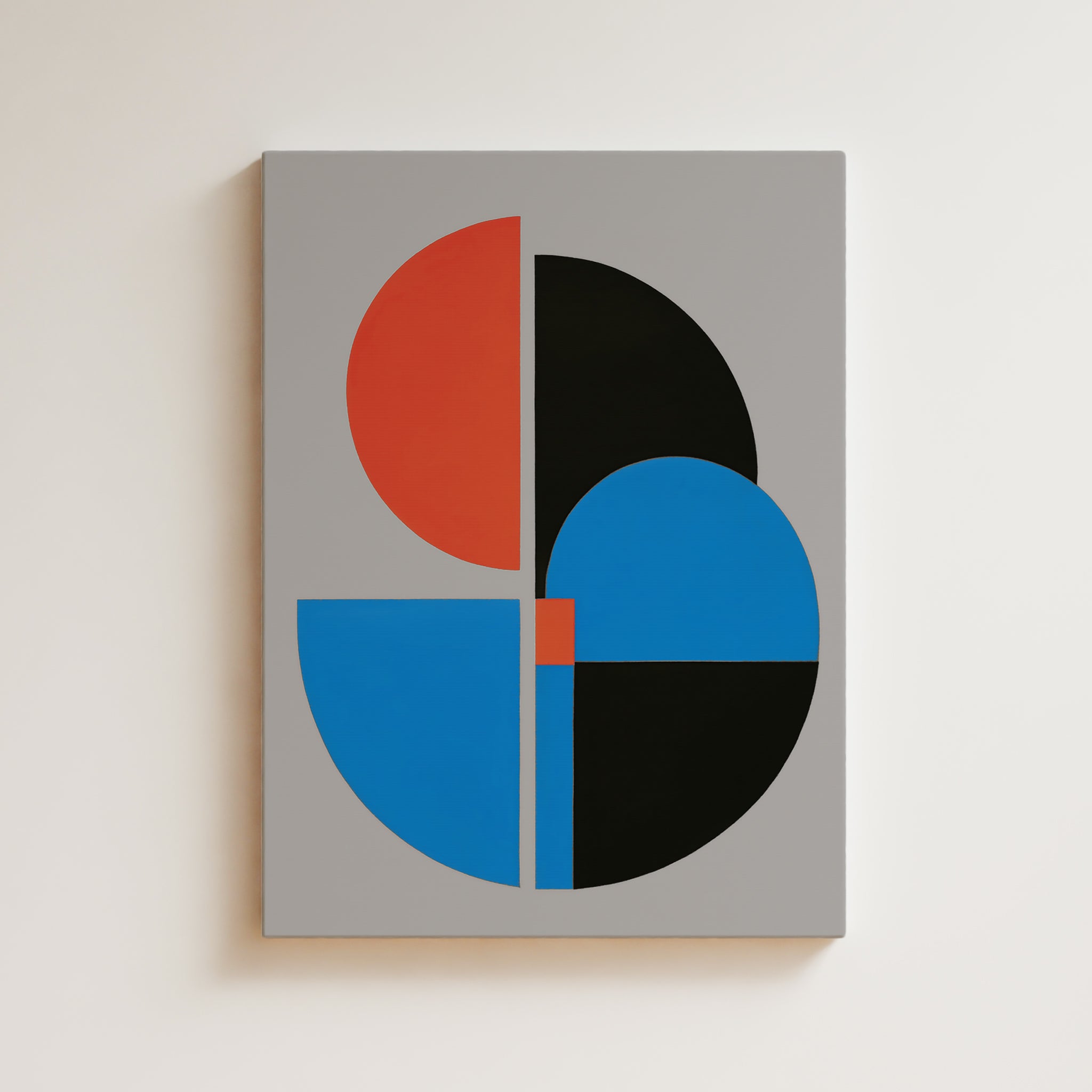 Abstract Artwork Print On Canvas - Minimalist Geometric Composition - Blue, Orange, Black, Grey