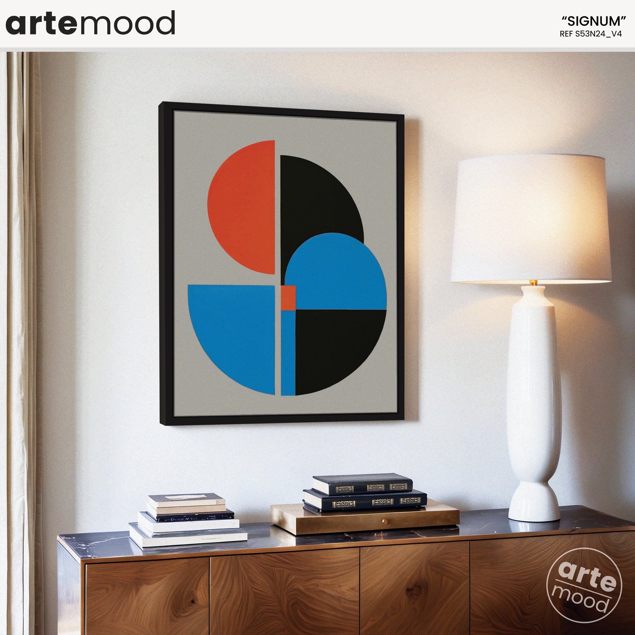 Abstract Artwork Print On Canvas - Minimalist Geometric Composition - Blue, Orange, Black, Grey