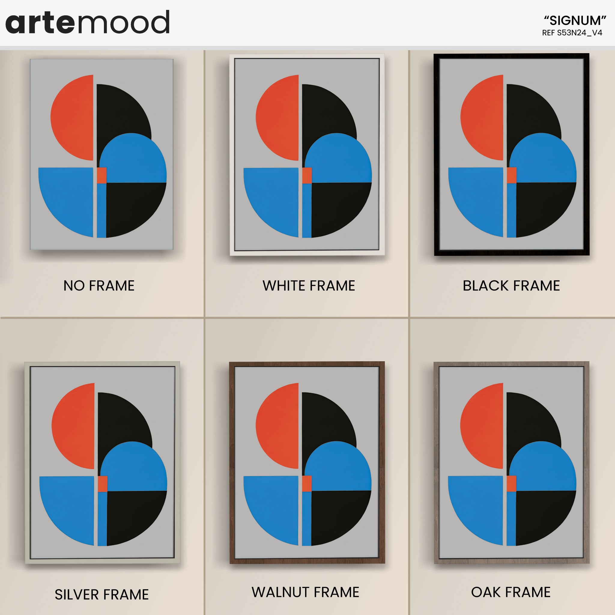 Abstract Artwork Print On Canvas - Minimalist Geometric Composition - Blue, Orange, Black, Grey