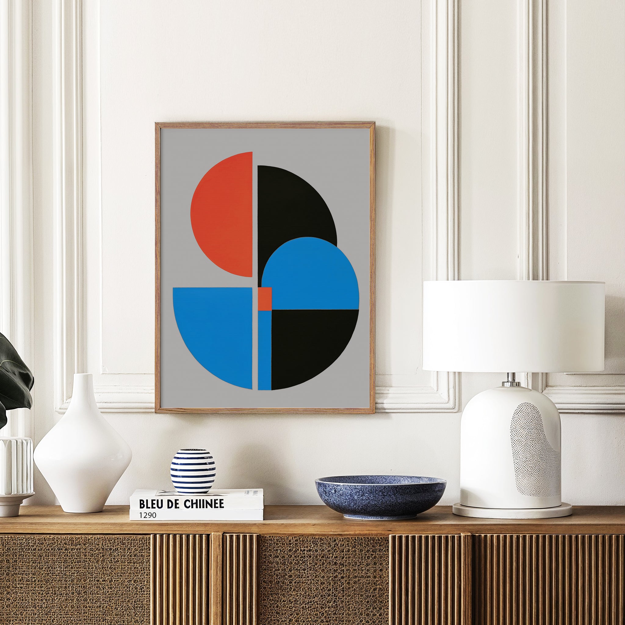 Abstract Artwork Print On Canvas - Minimalist Geometric Composition - Blue, Orange, Black, Grey