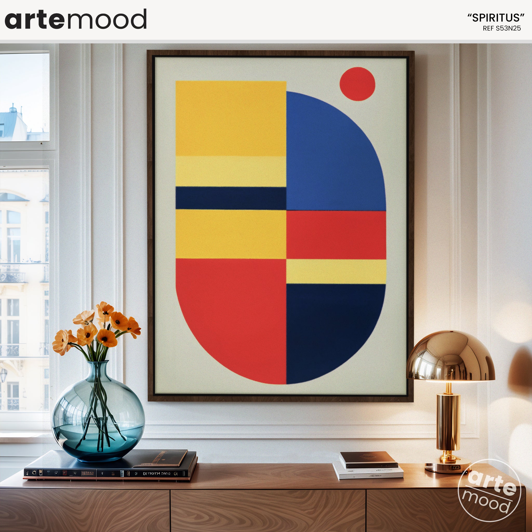 Abstract Artwork Print - Modern Art Canvas - Minimal Bauhaus Style Wall Art Red Blue Yellow