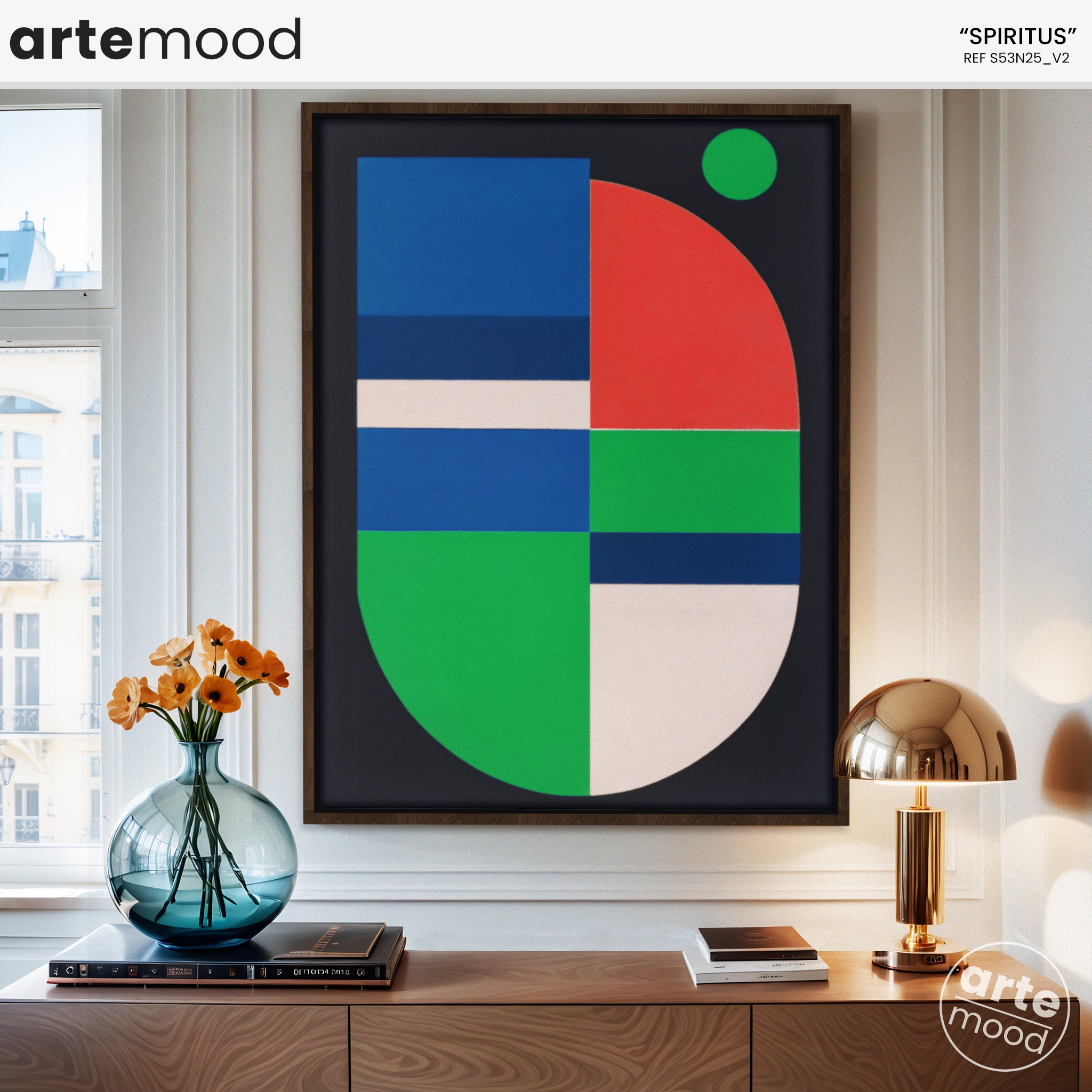 Abstract Artwork Print On Canvas - Minimalist Geometric Modern Art - Red, Green, Blue, Minimal Composition Geometry