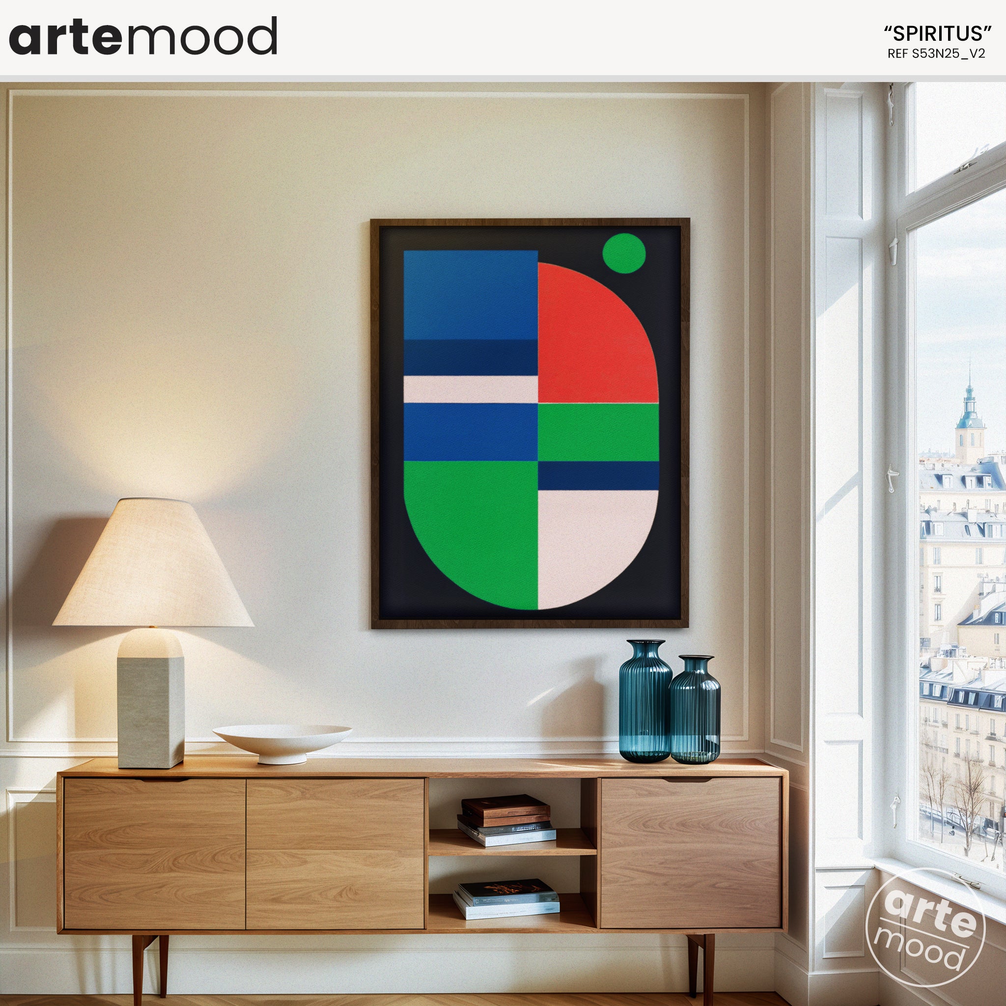 Abstract Artwork Print On Canvas - Minimalist Geometric Modern Art - Red, Green, Blue, Minimal Composition Geometry