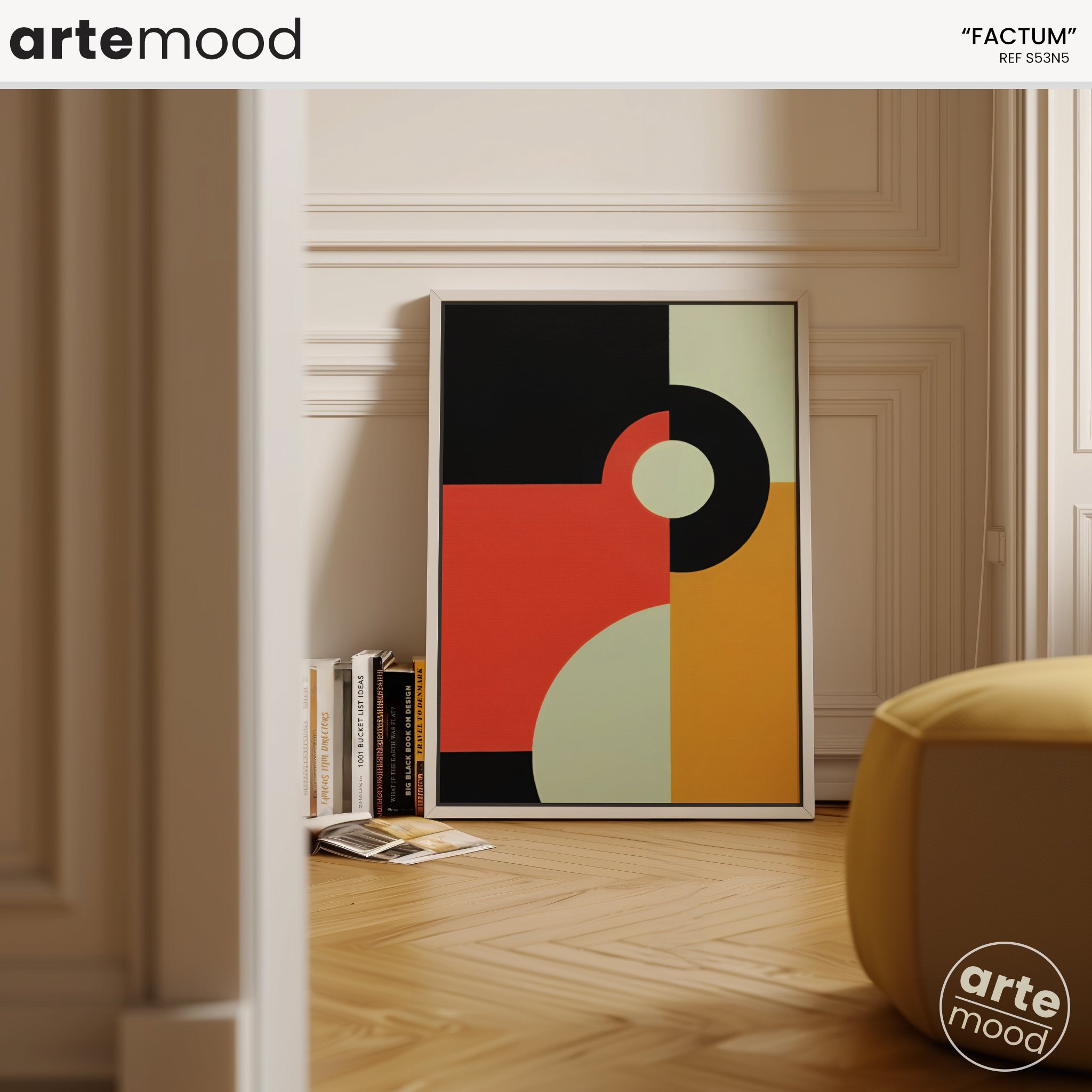 Abstract Artwork Print - Modern Art Canvas - Minimal Geometric Wall Art Red Yellow Black