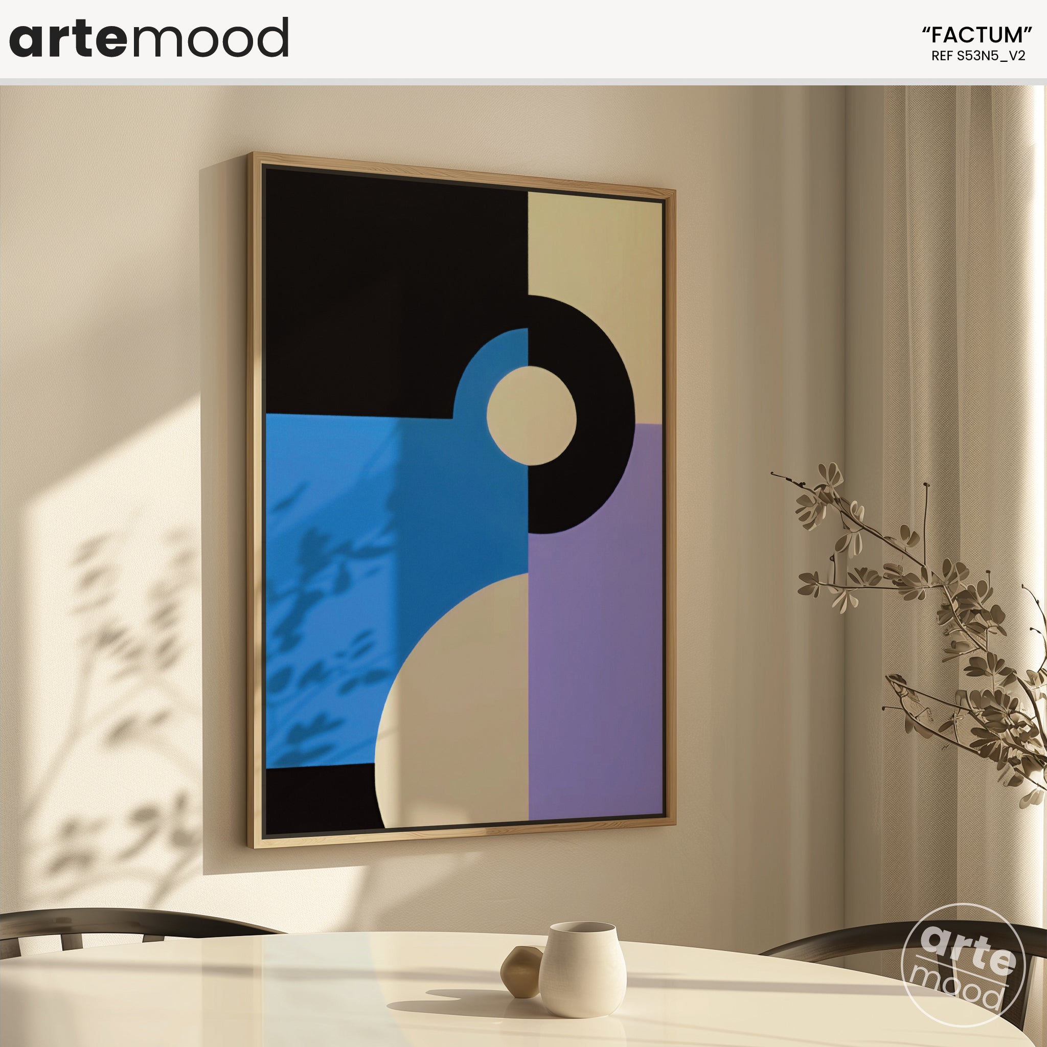 Abstract Artwork Print - Modern Art Canvas - Geometric Minimal Art - Circle Composition - Blue, Violet, Black White Wall Art