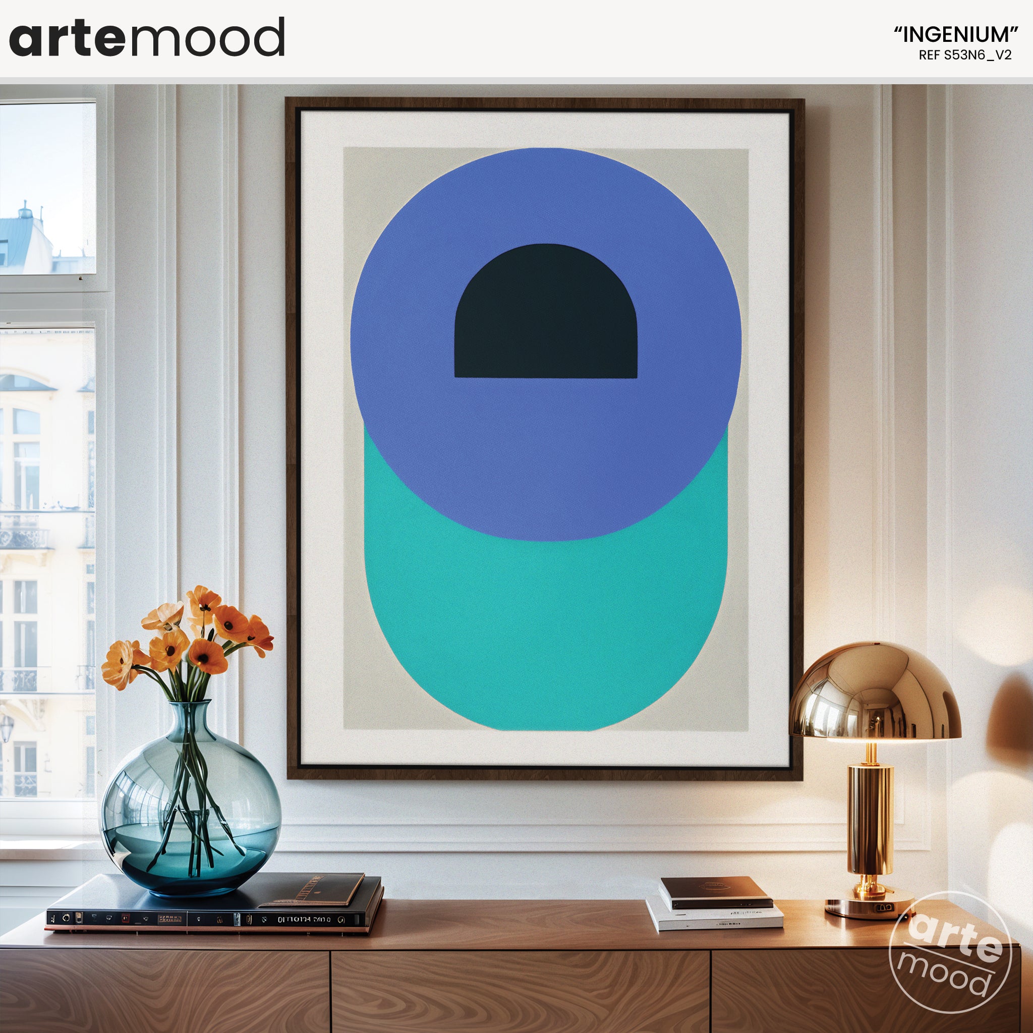 Abstract Artwork Print On Canvas - Minimalist Geometric Modern Art - Blue Turquoise, Violet, Circles, Zen Composition Art