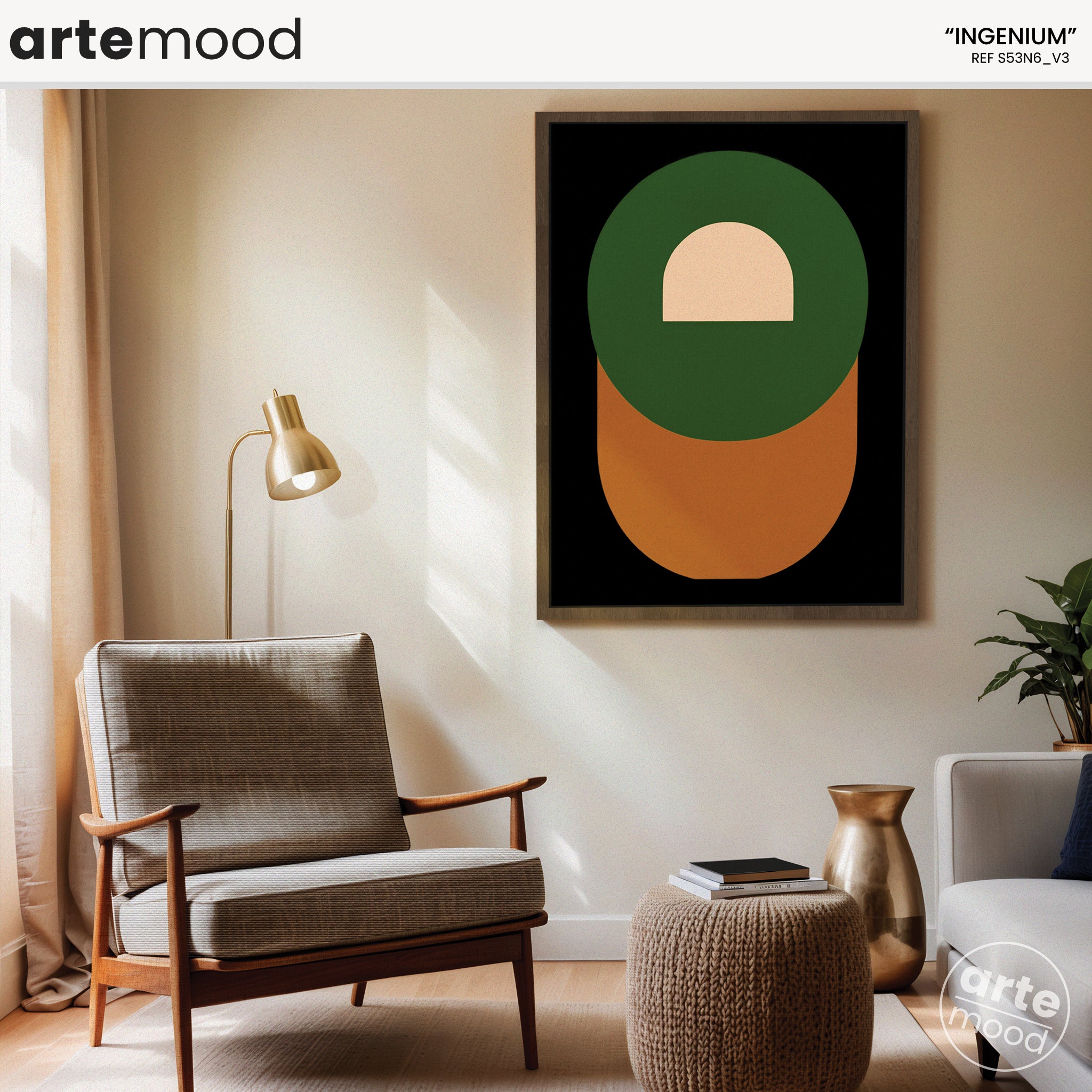 Abstract Artwork Print - Minimal Art Canvas - Green Orange Color Art, Contemporary, Geometric Art