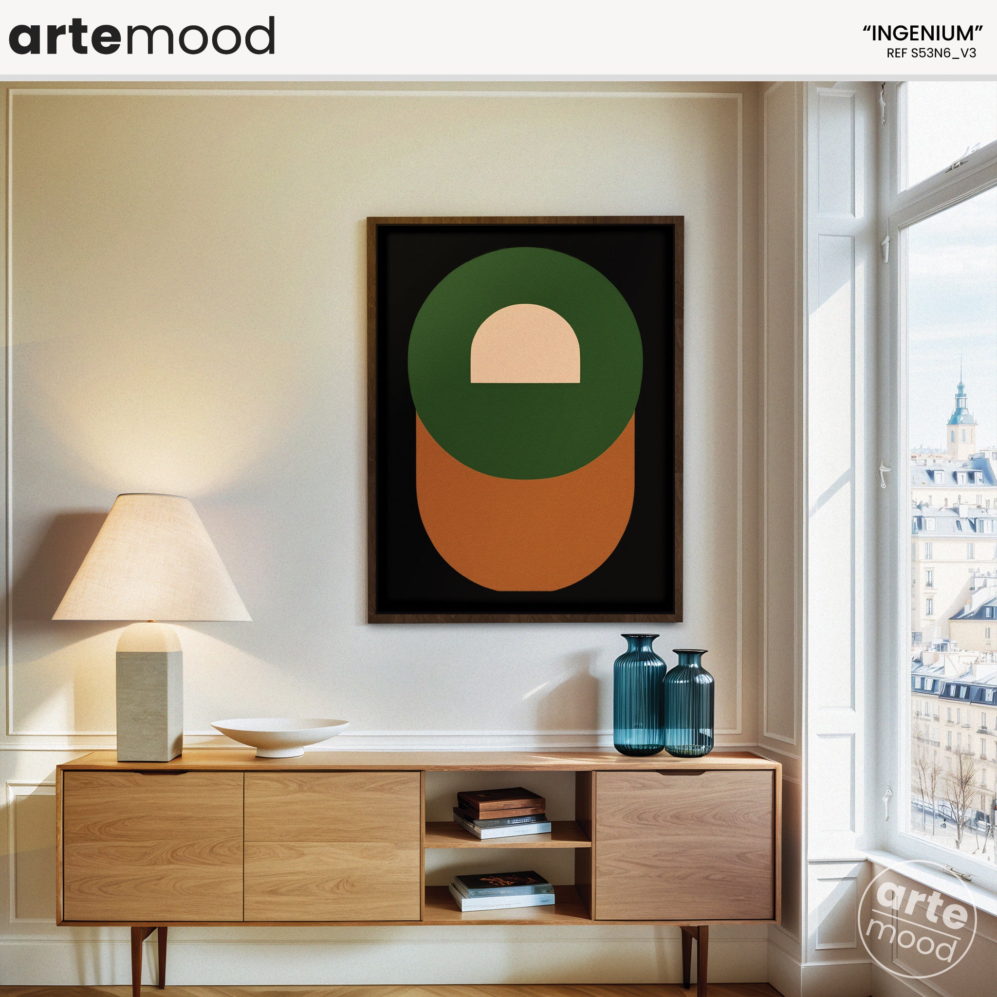 Abstract Artwork Print - Minimal Art Canvas - Green Orange Color Art, Contemporary, Geometric Art