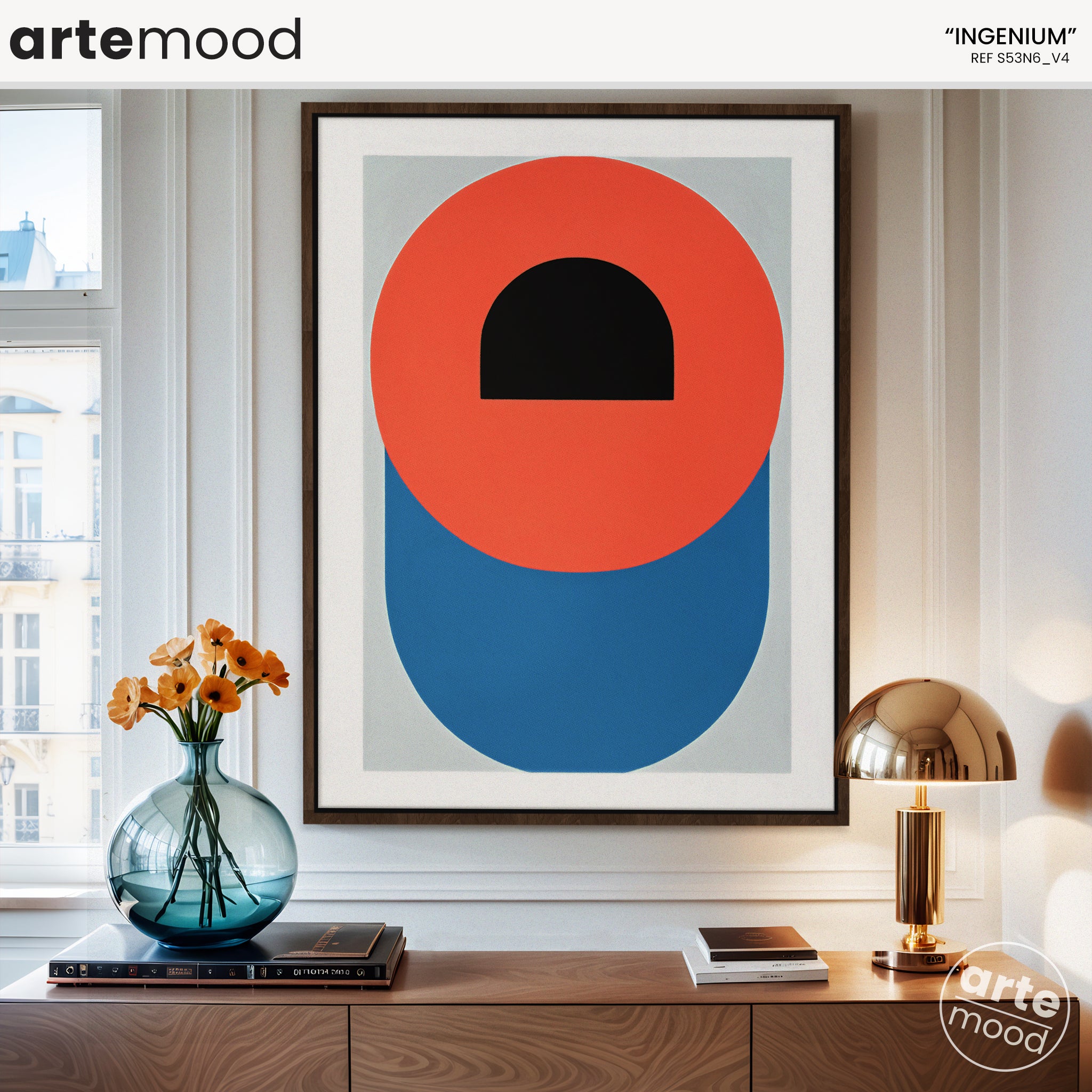 Abstract Artwork Print On Canvas - Minimalist Geometric Modern Art - Blue, Orange, Black, Grey, Contemporary Wall Art Minimal