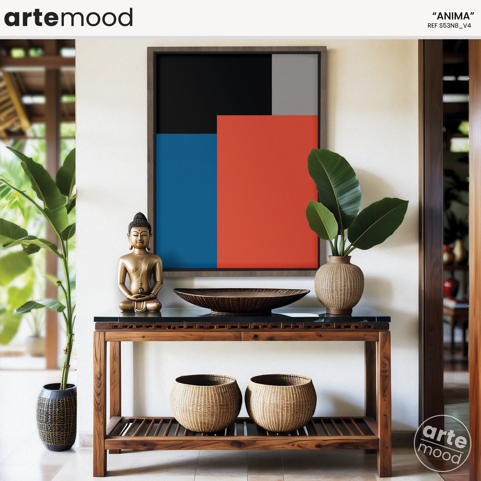 Abstract Artwork Print On Canvas - Minimalist Geometric Modern Art - Orange, Blue, Black, Grey - Contemporary Composition Color Block