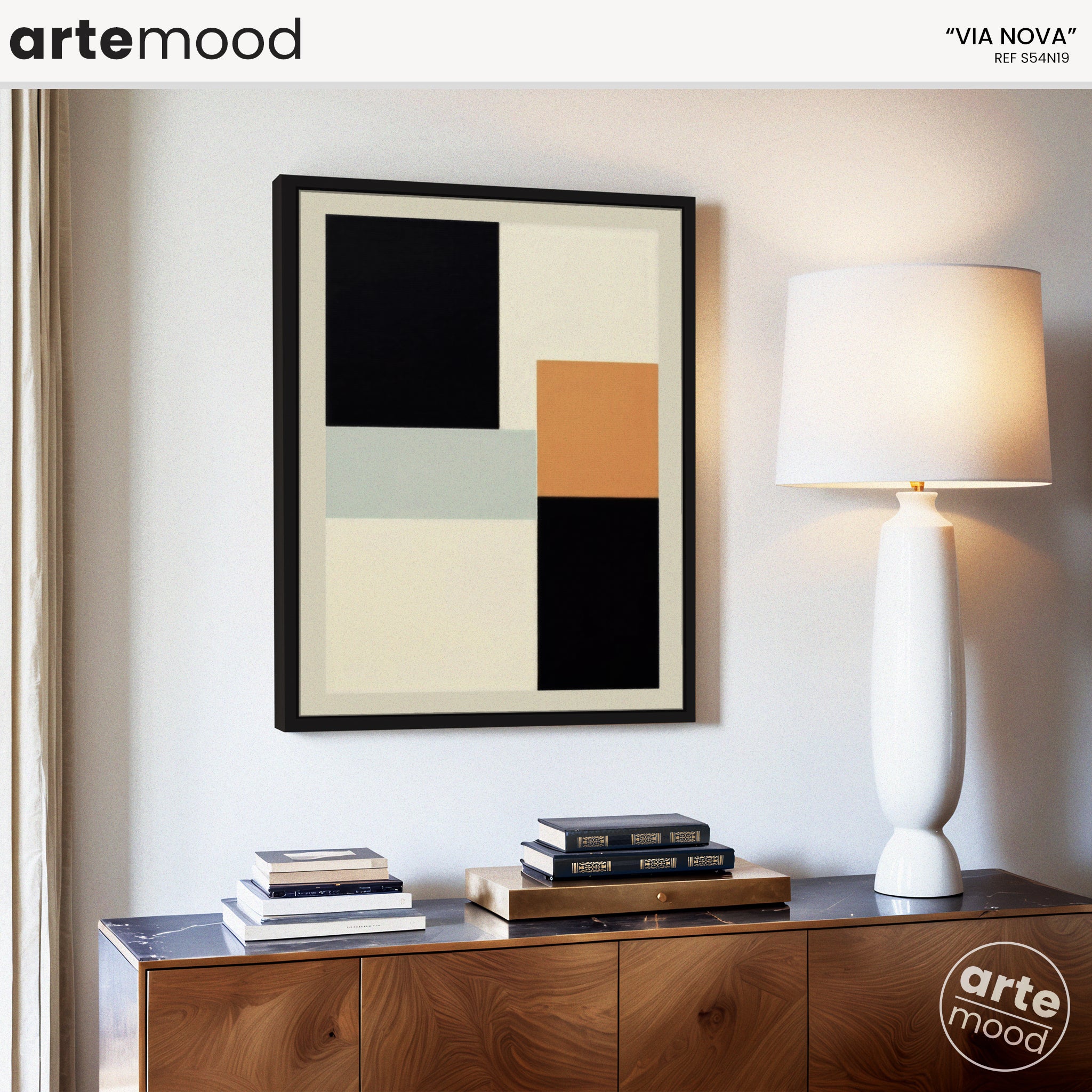 Abstract Artwork Print On Canvas - Minimalist Geometric Modern Art - Black, White, Orange, Minimal Compositon