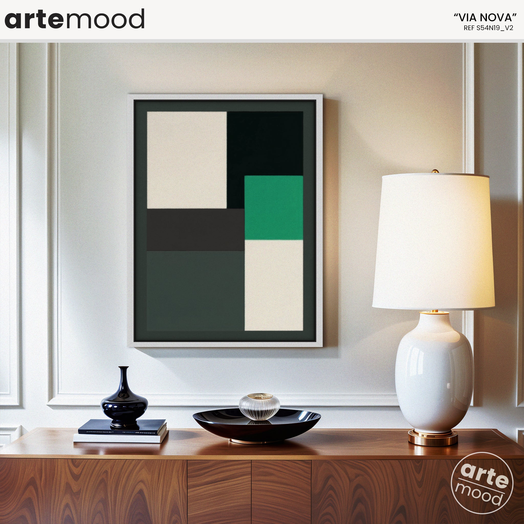 Abstract Artwork Print - Modern Art Canvas - Geometric Minimal Green White Black Zen Chic Wall Art