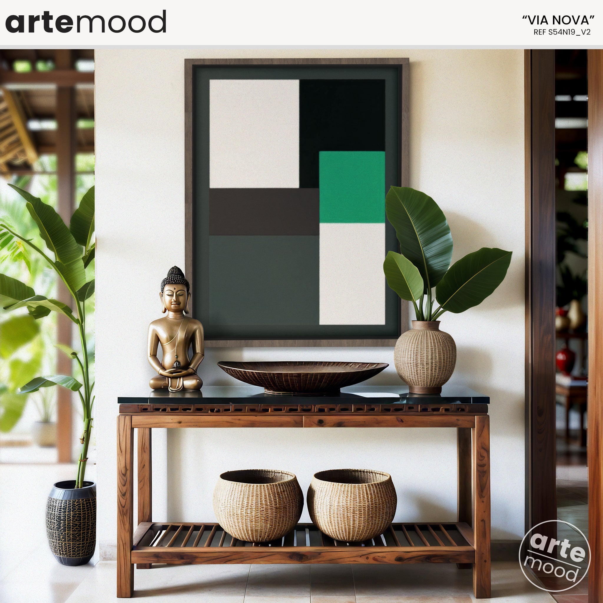 Abstract Artwork Print - Modern Art Canvas - Geometric Minimal Green White Black Zen Chic Wall Art