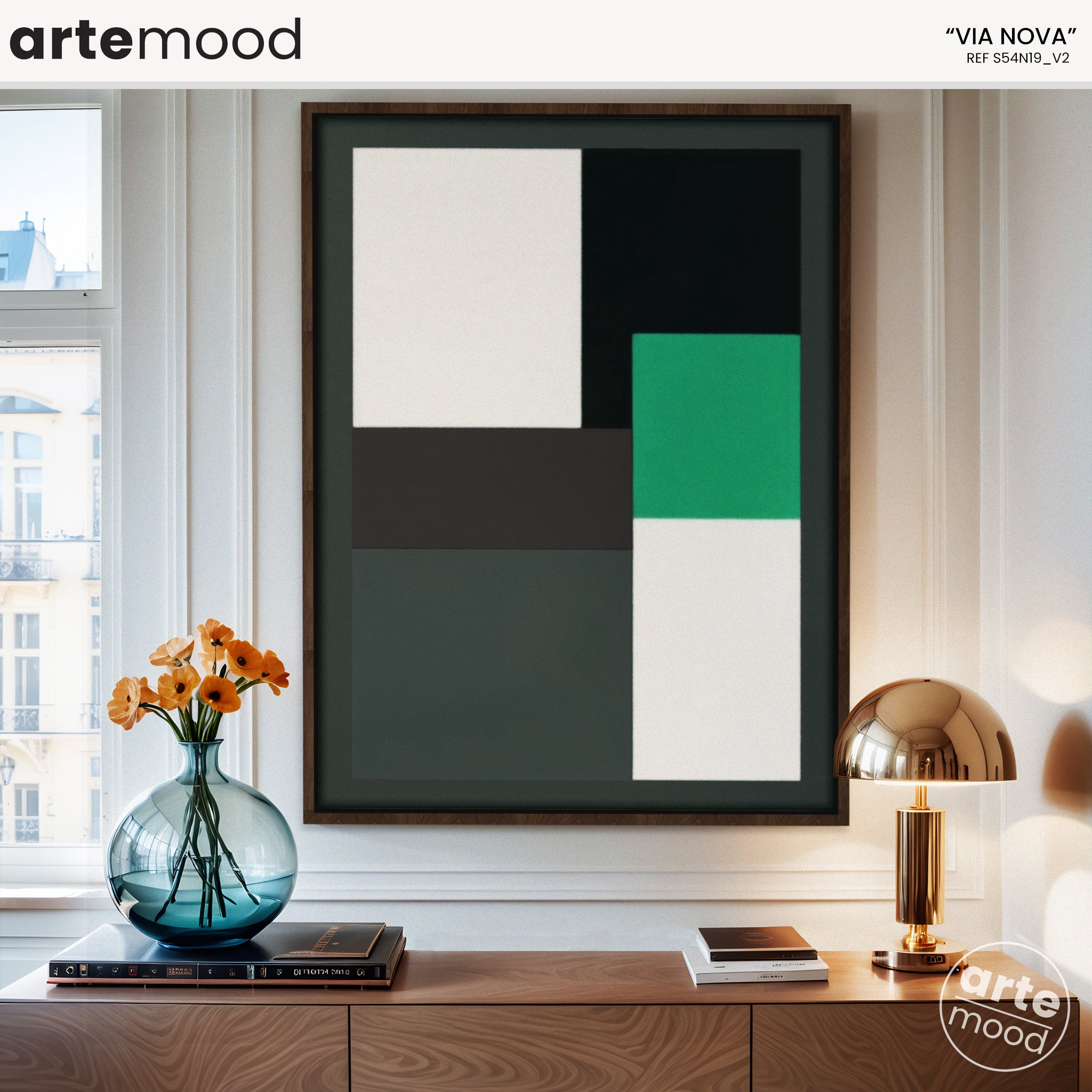 Abstract Artwork Print - Modern Art Canvas - Geometric Minimal Green White Black Zen Chic Wall Art