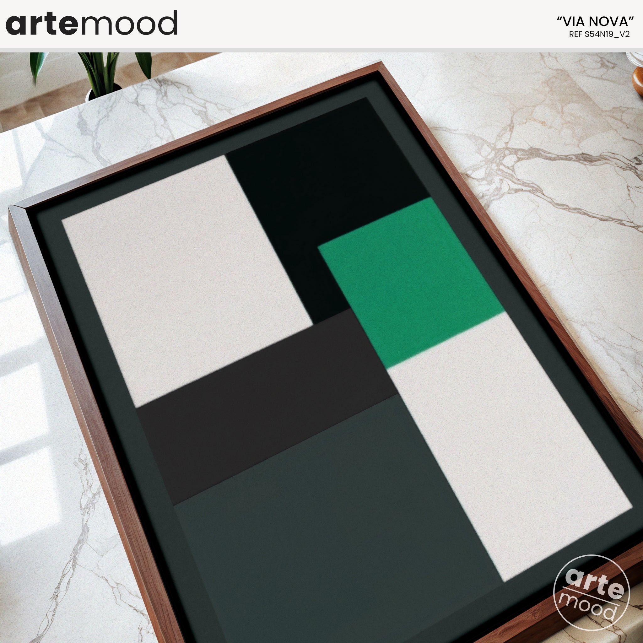 Abstract Artwork Print - Modern Art Canvas - Geometric Minimal Green White Black Zen Chic Wall Art