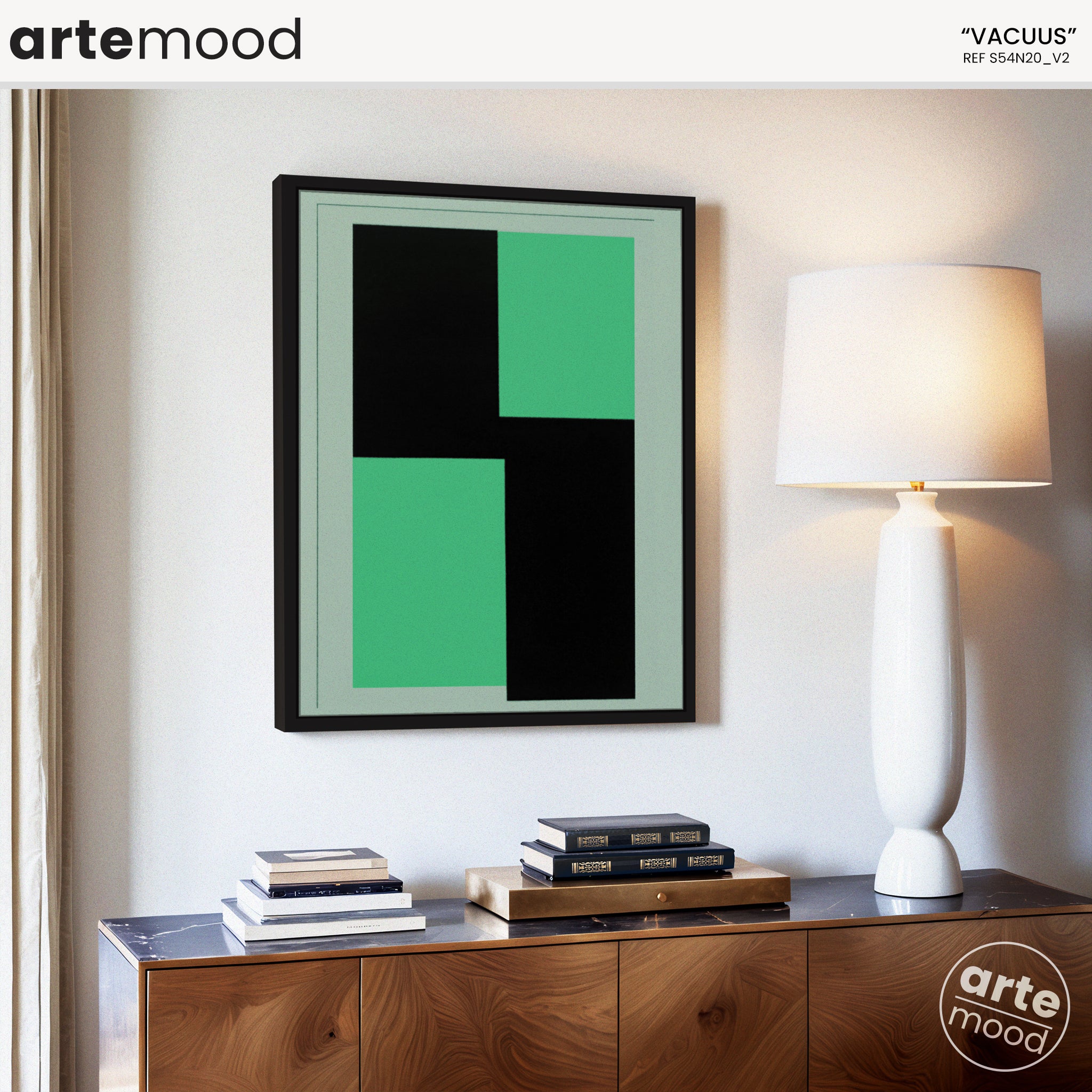 Abstract Artwork Print - Modern Art Canvas - Vibrant Color Art, Green, Black, Minimal Composition