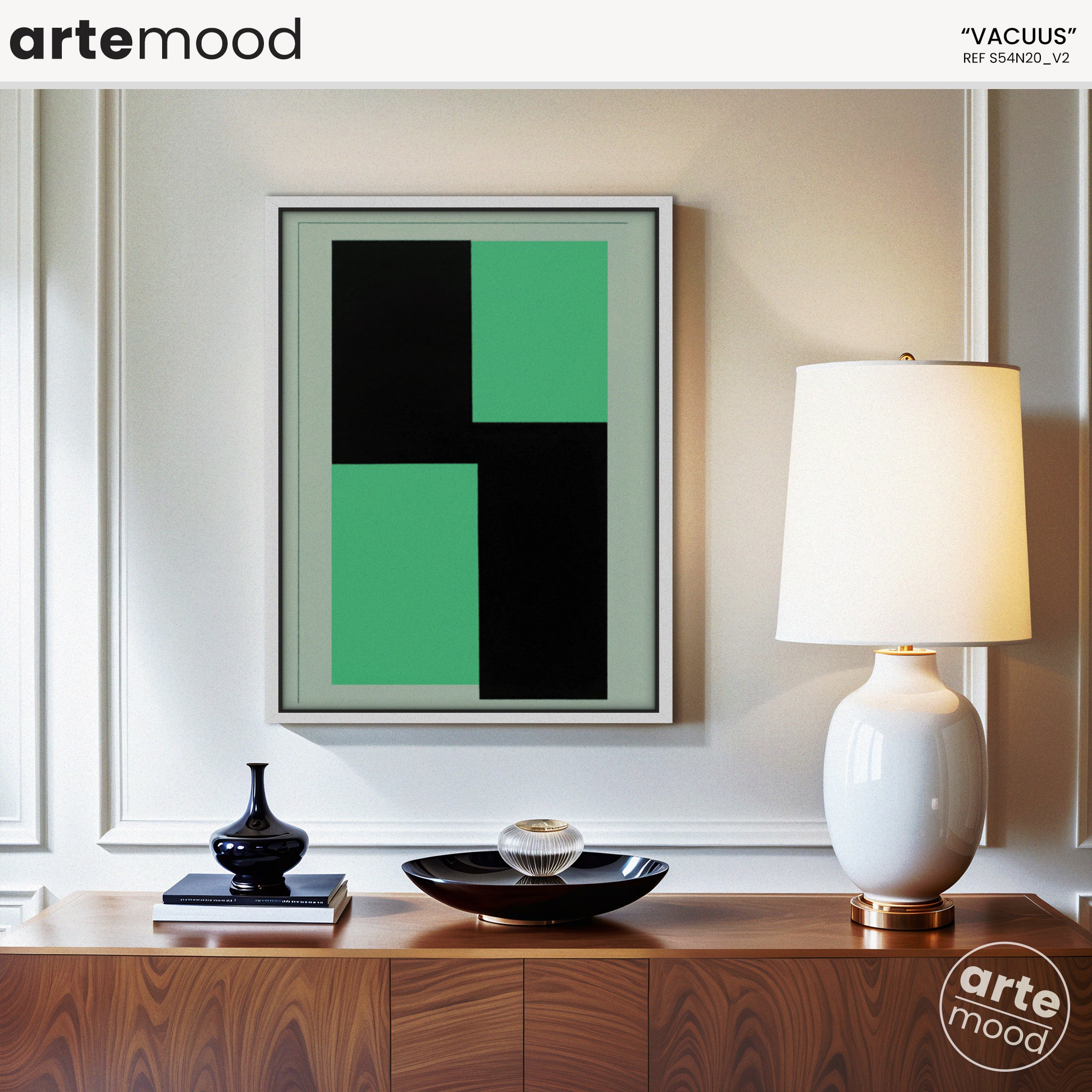 Abstract Artwork Print - Modern Art Canvas - Vibrant Color Art, Green, Black, Minimal Composition