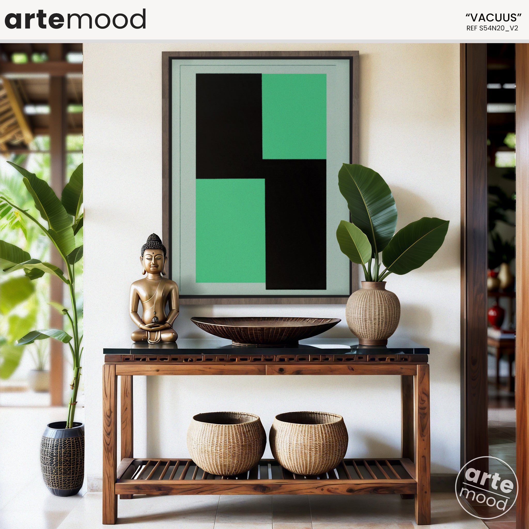 Abstract Artwork Print - Modern Art Canvas - Vibrant Color Art, Green, Black, Minimal Composition