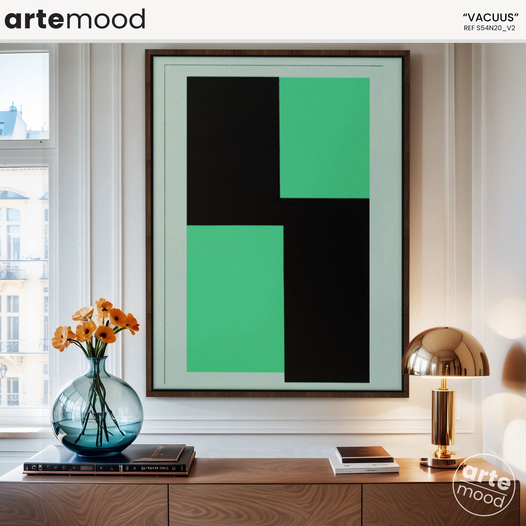 Abstract Artwork Print - Modern Art Canvas - Vibrant Color Art, Green, Black, Minimal Composition