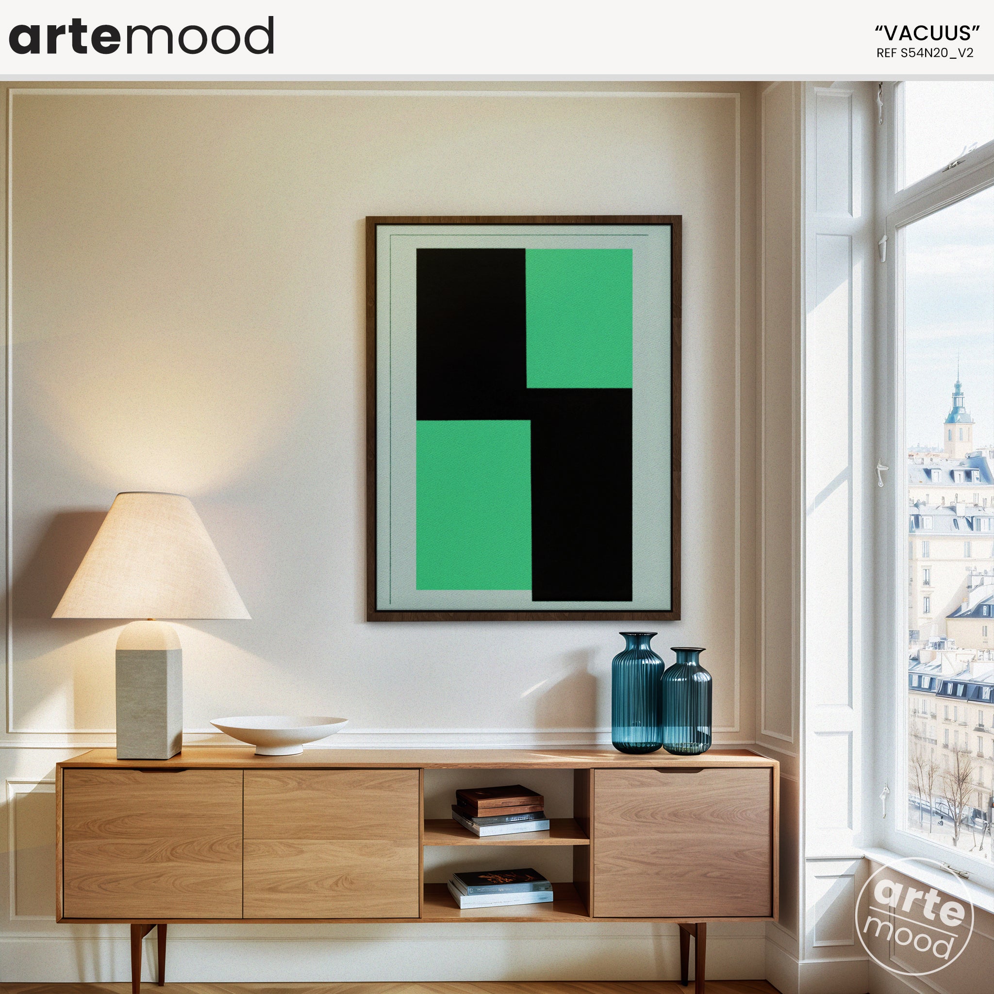 Abstract Artwork Print - Modern Art Canvas - Vibrant Color Art, Green, Black, Minimal Composition