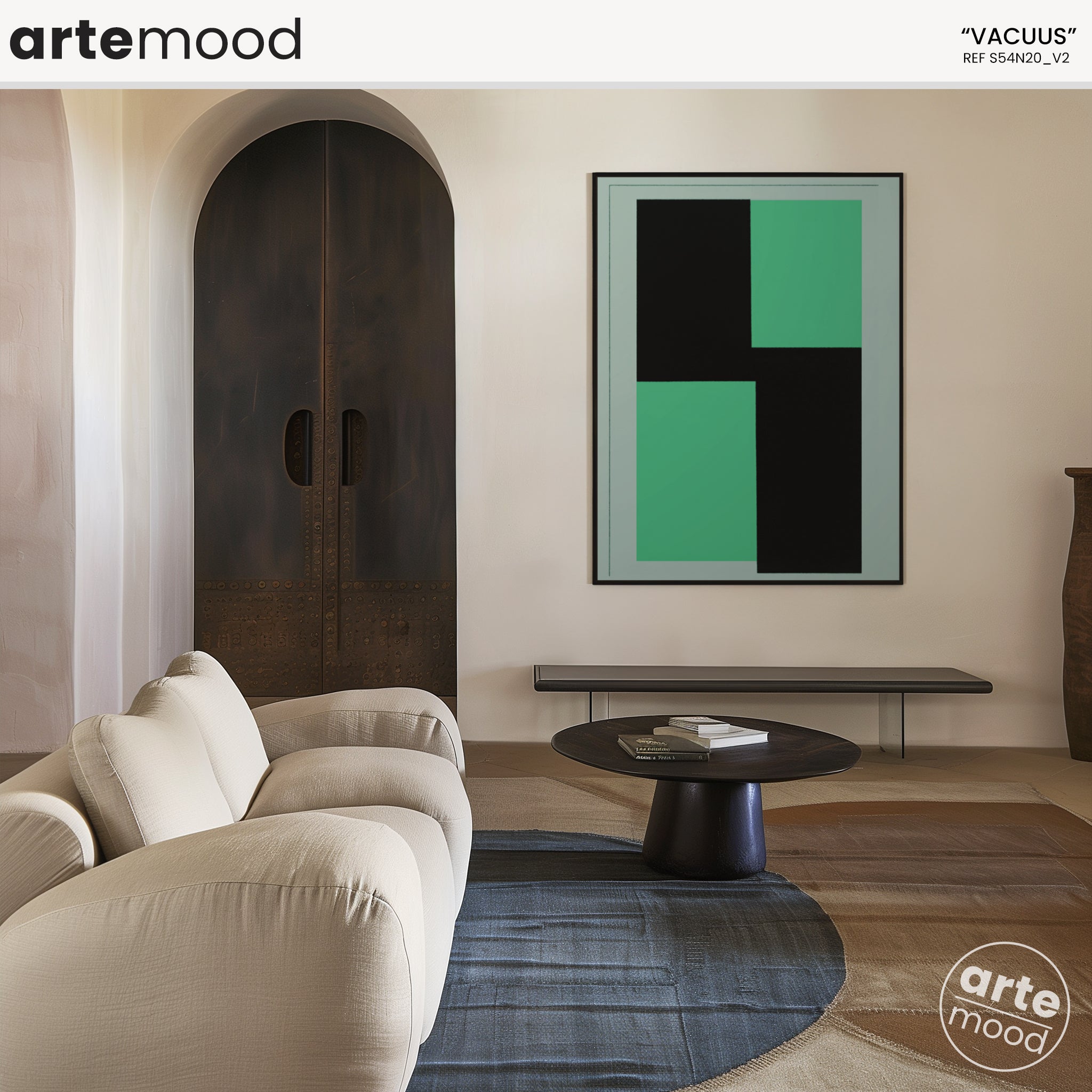 Abstract Artwork Print - Modern Art Canvas - Vibrant Color Art, Green, Black, Minimal Composition