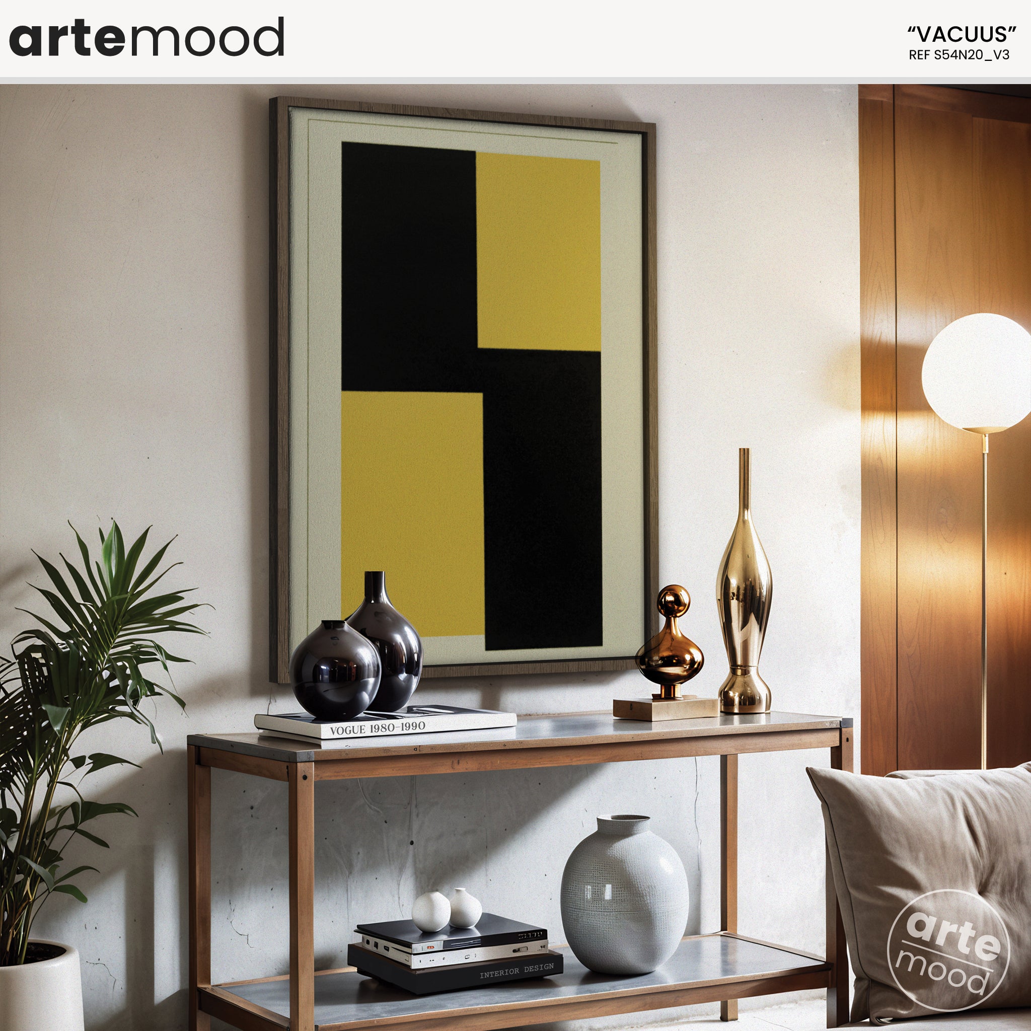 Abstract Artwork Print On Canvas - Minimalist Geometric Modern Art - Yellow, Black, Beige