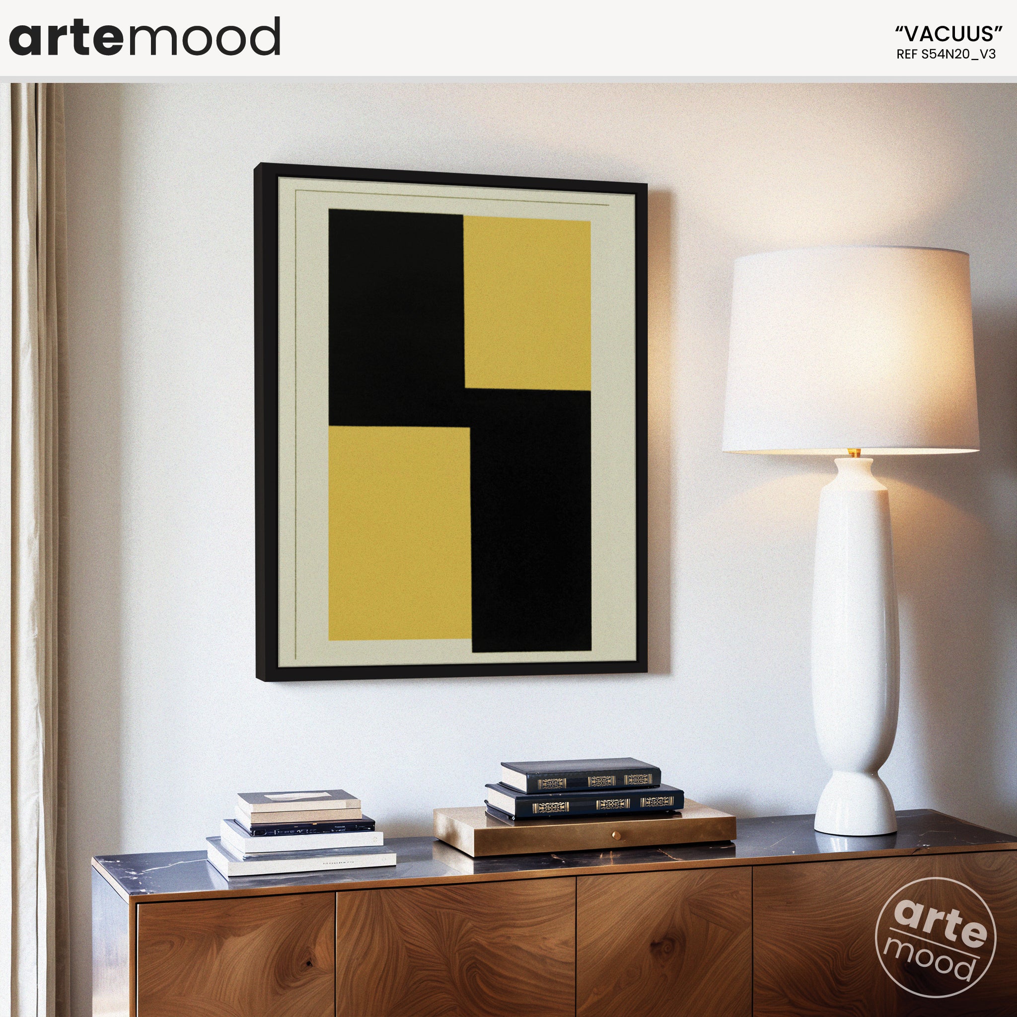 Abstract Artwork Print On Canvas - Minimalist Geometric Modern Art - Yellow, Black, Beige