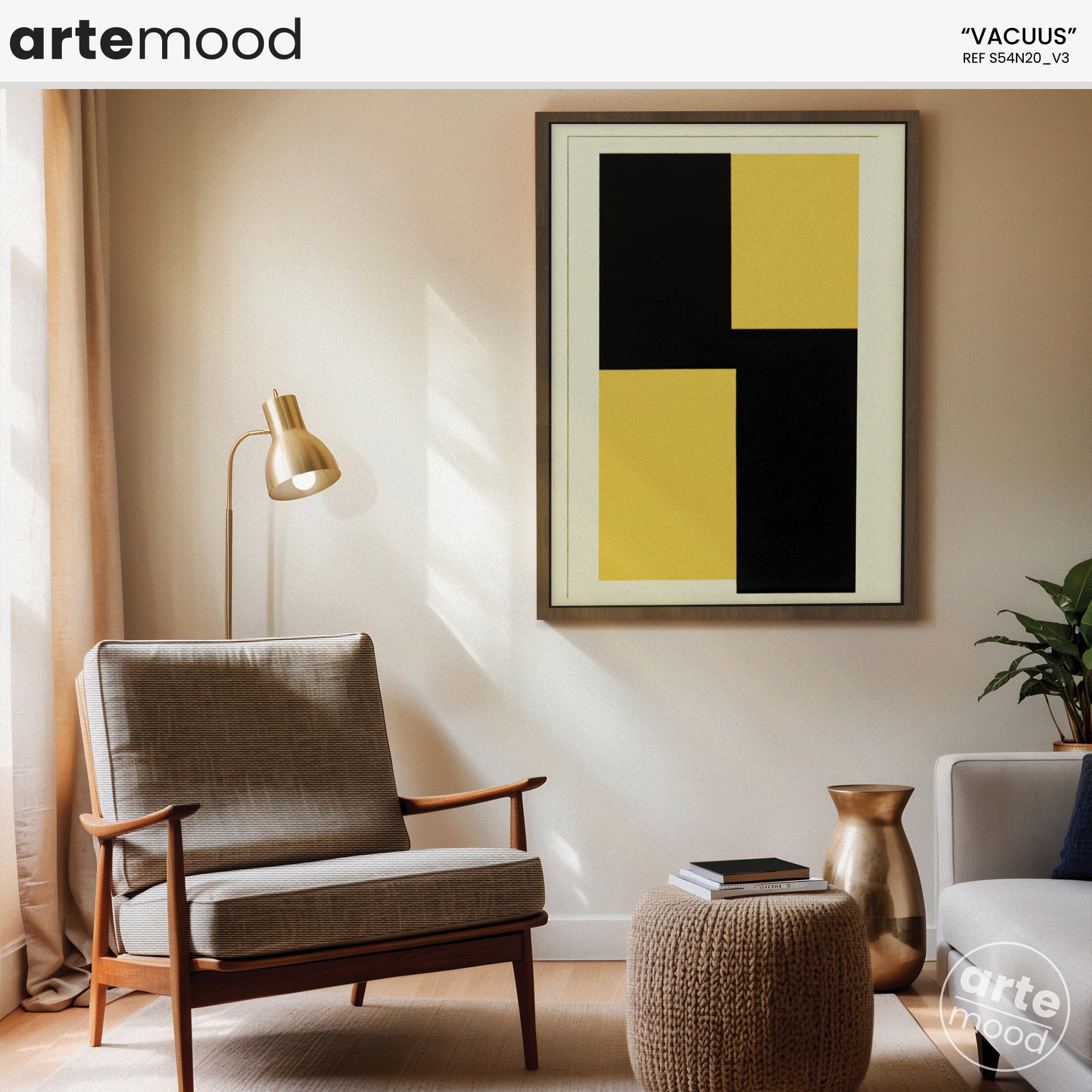 Abstract Artwork Print On Canvas - Minimalist Geometric Modern Art - Yellow, Black, Beige